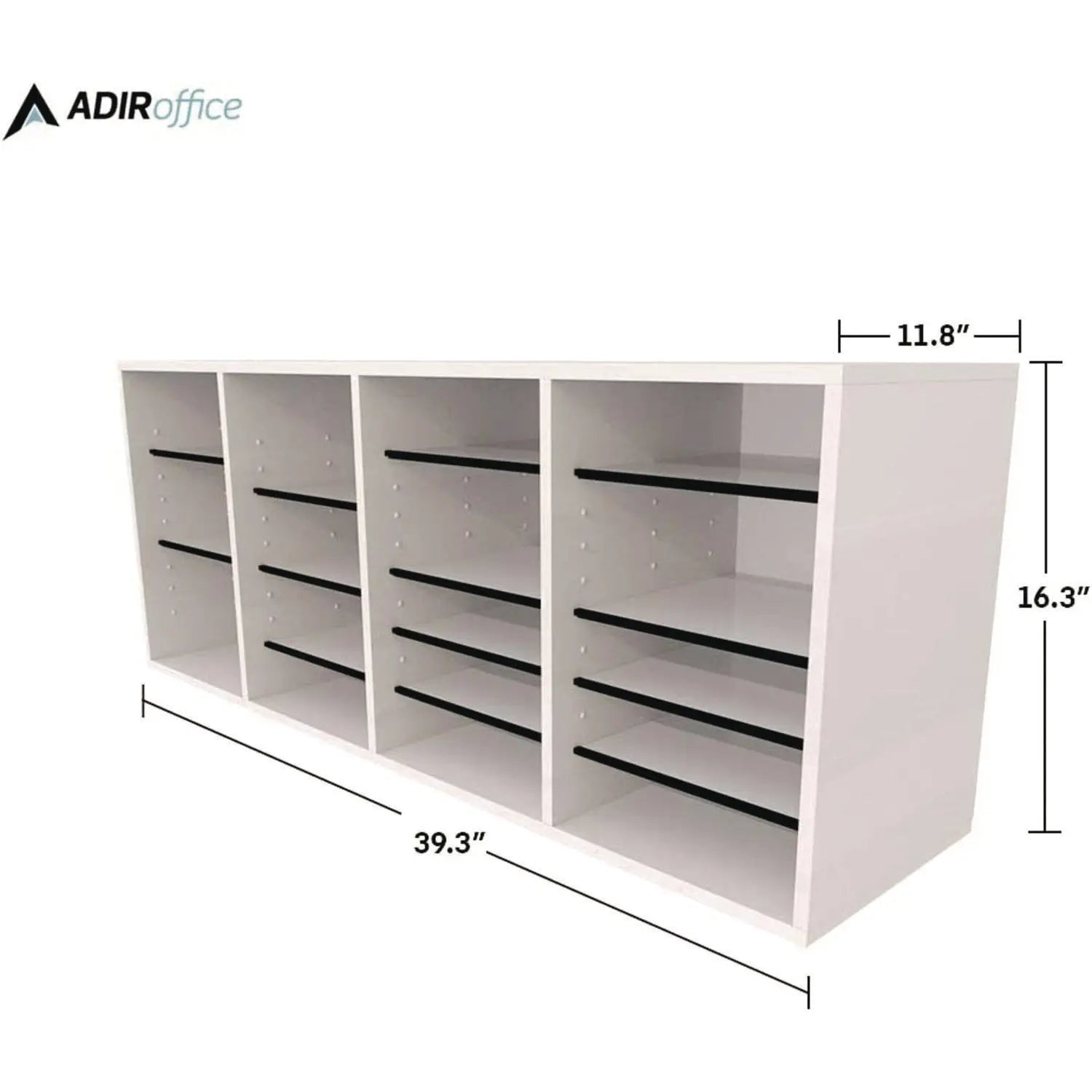 Wood Adjustable 24 Compartment Literature Organizer, 24 Sections, Letter Size, 39.3 x 11.8 x 16.3, White AdirOffice Flipcost