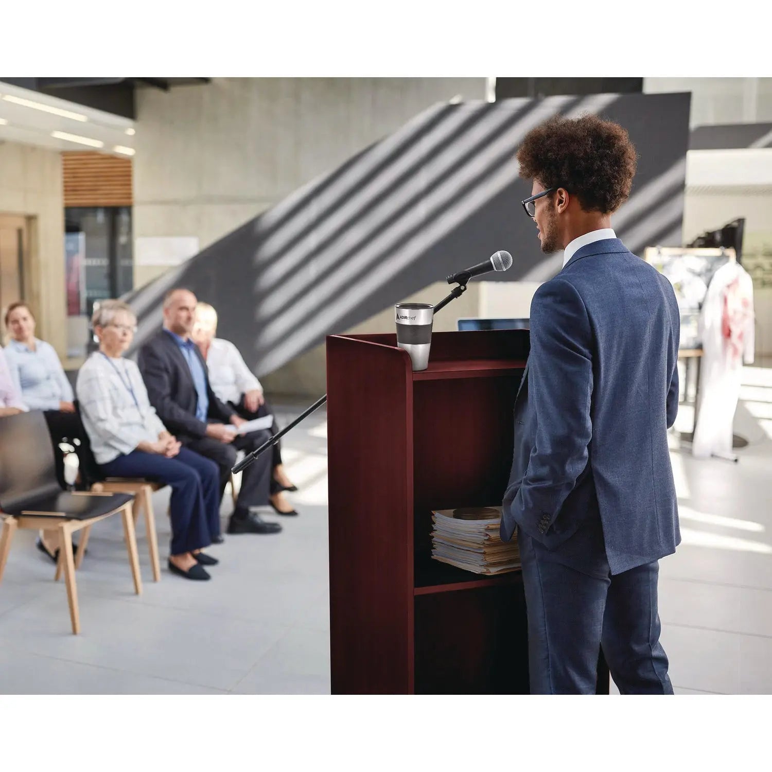 Wood Mobile Presentation Lectern Speaker Stand with Shelves, 22.44 x 16.53 x 45.98, Mahogany AdirOffice Flipcost