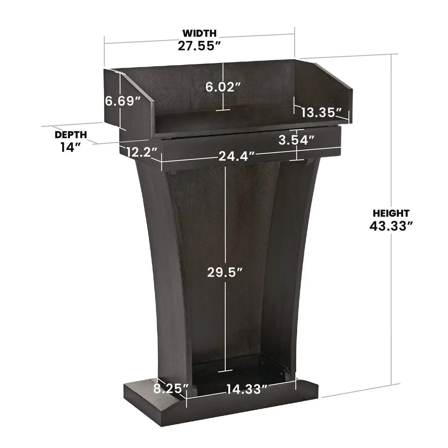 Wood Stand-Up Podium Lectern Speaker Stand with Drawer and Storage Area, 27.55 x 14 x 43.3, Black AdirOffice Flipcost