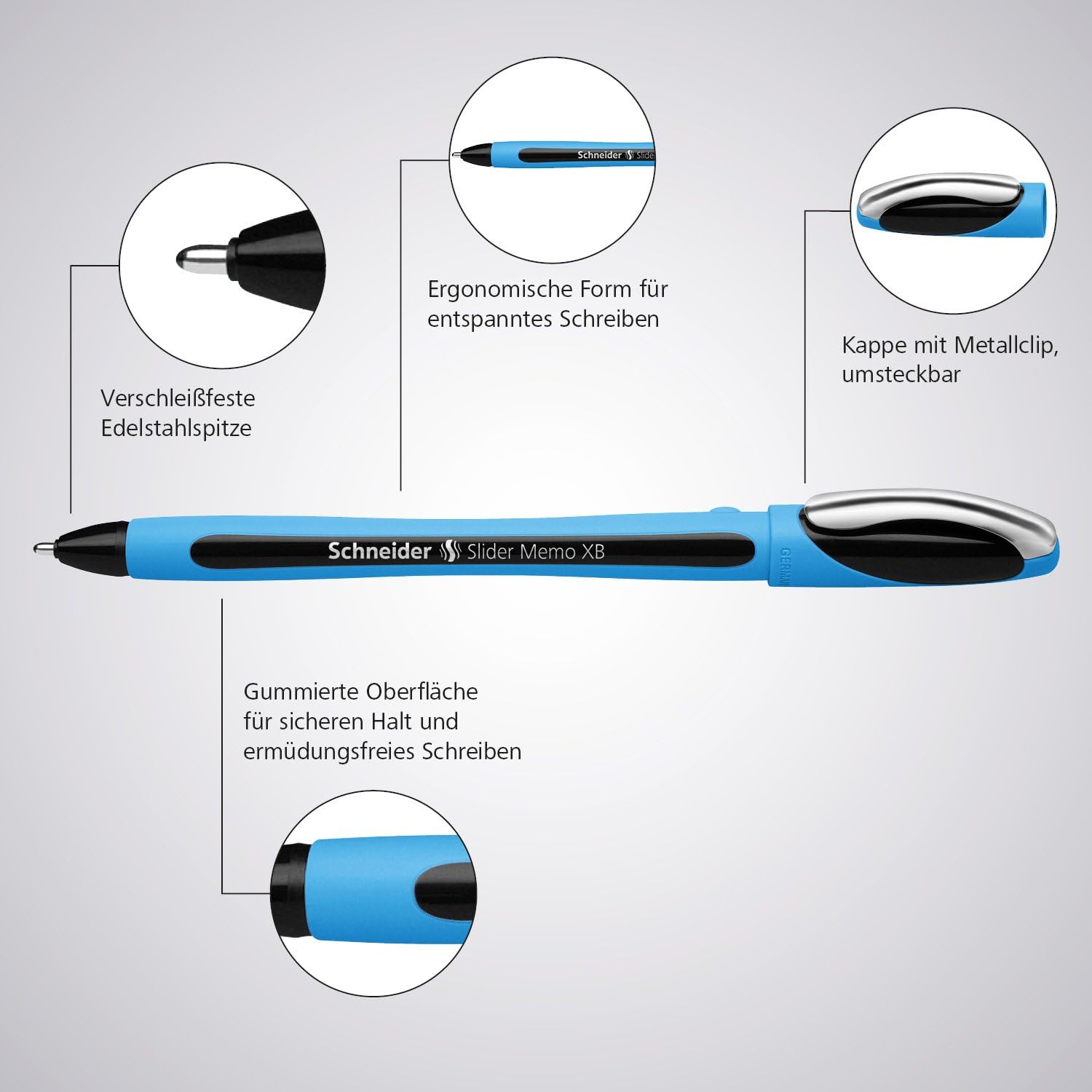 Schneider® Slider Memo Xb Ballpoint Pen, Stick, Extra-Bold 1.4 Mm, Blue Ink, Blue/light Blue Barrel, 10/box