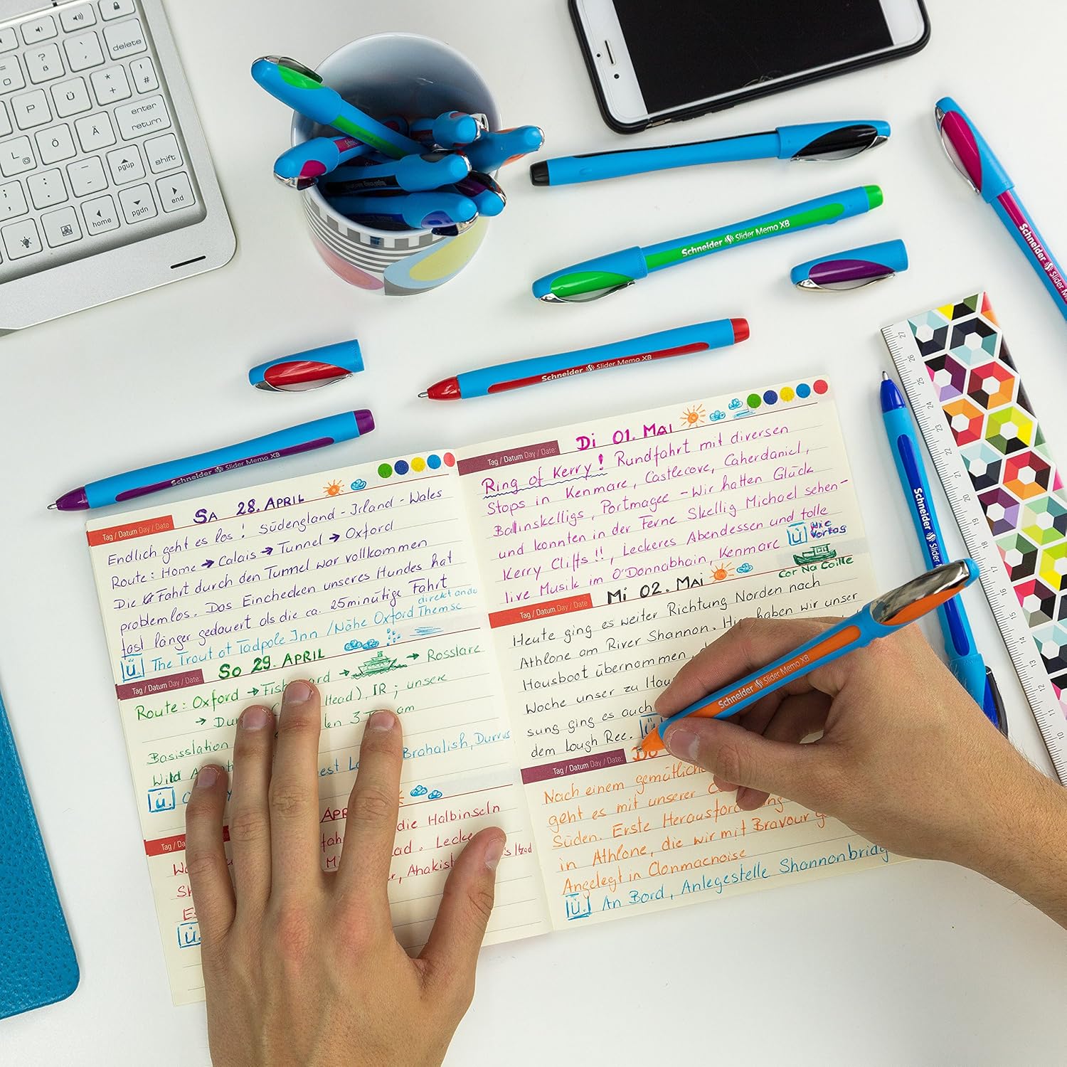 Schneider® Slider Memo Xb Ballpoint Pen, Stick, Extra-Bold 1.4 Mm, Blue Ink, Blue/light Blue Barrel, 10/box