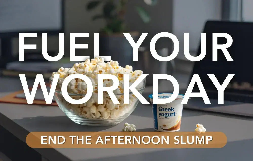Beat the Afternoon Slump with Smarter Office Snacks - Popcorn and yogurt on a desk at work