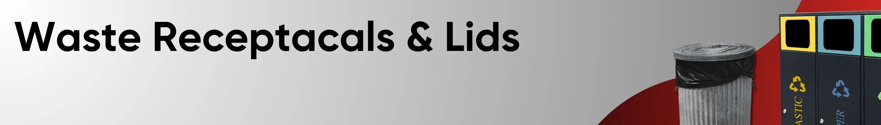 Collection of waste receptacles and lids including trash cans, recycling bins, and matching lids. Various sizes and styles for efficient waste management and organization in commercial and residential spaces. | Flipcost.com