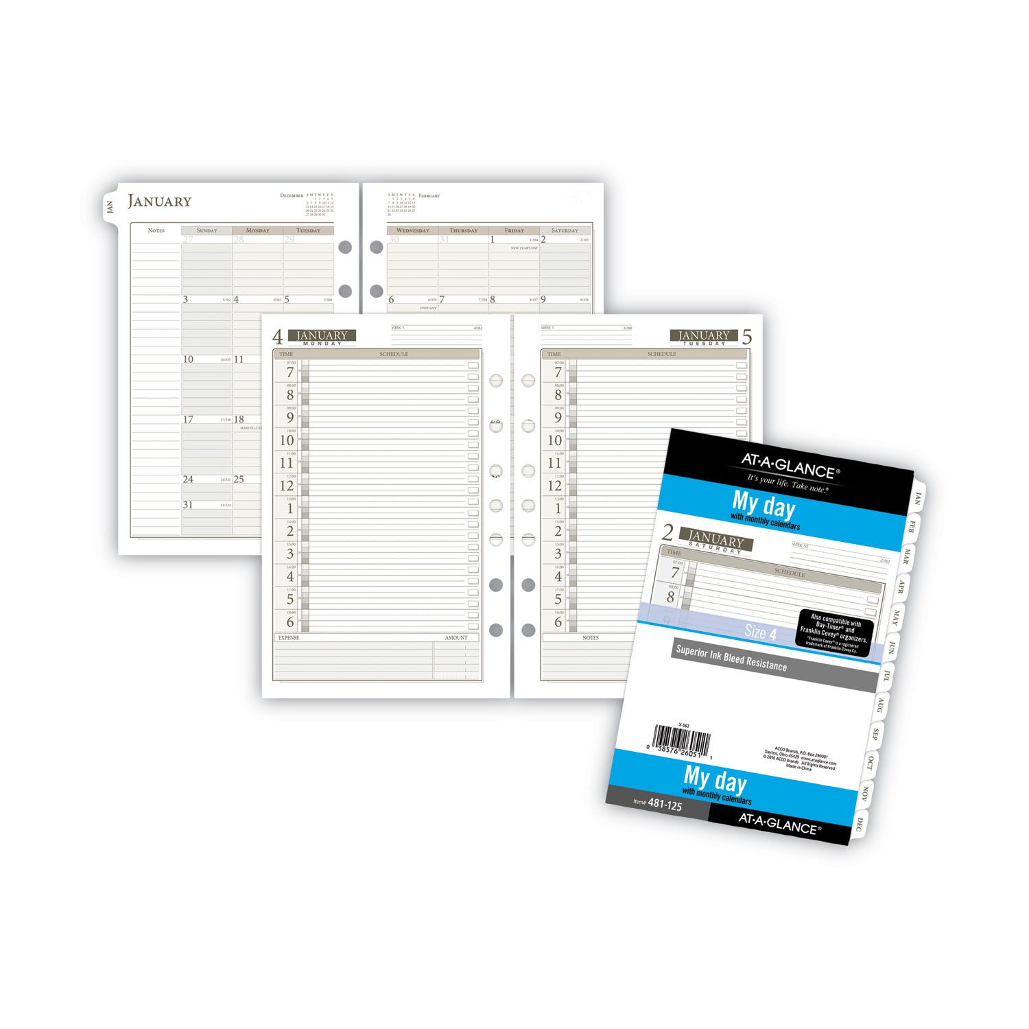 AT-A-GLANCE® 1-Page-Per-Day Planner Refills, 8.5 x 5.5, White Sheets, 12-Month (Jan to Dec): 2025