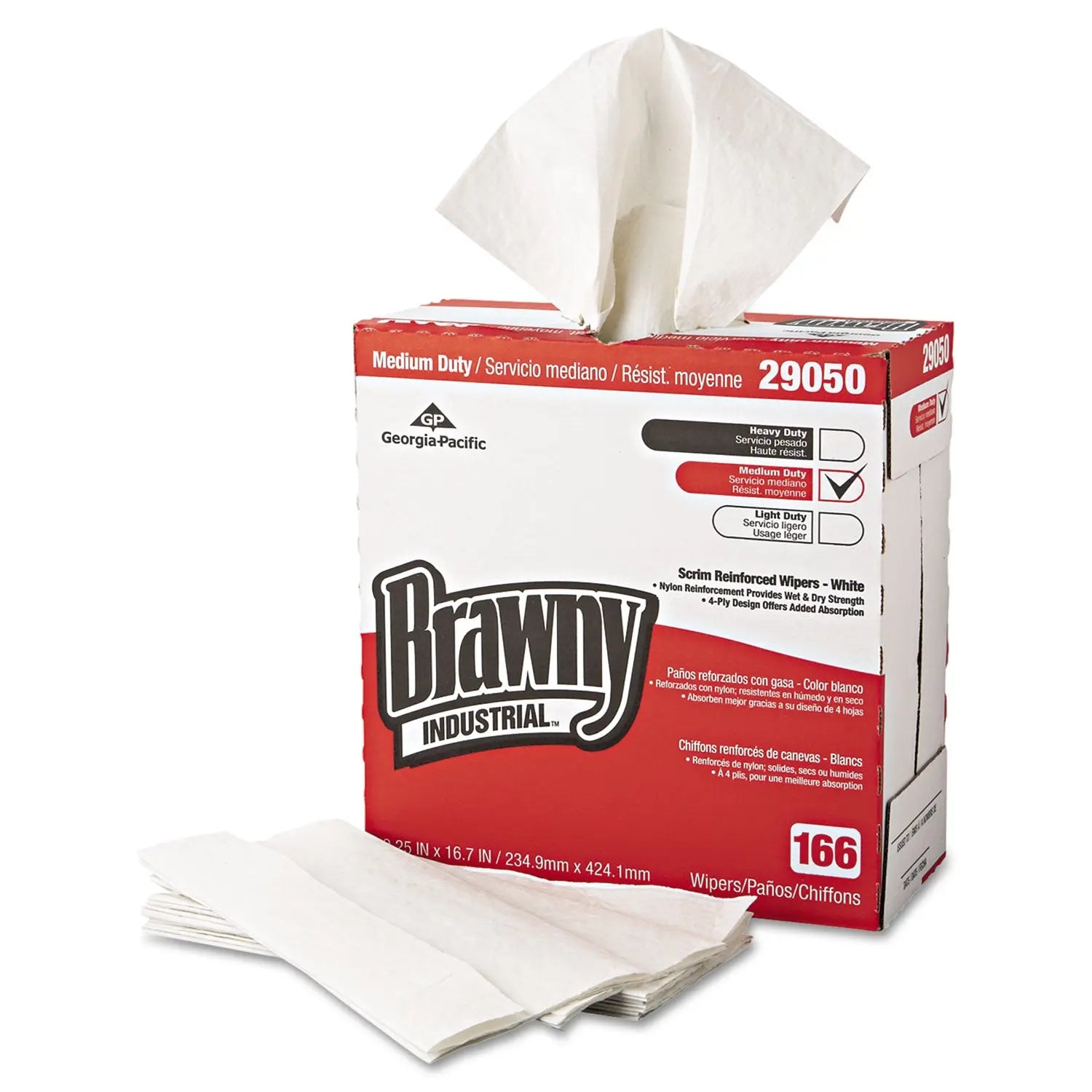 Medium Duty Scrim Reinforced Wipers, 4-Ply, 9.25 x 16.69, Unscented, White, 166/Box, 5 Boxes/Carton Brawny® Professional Flipcost