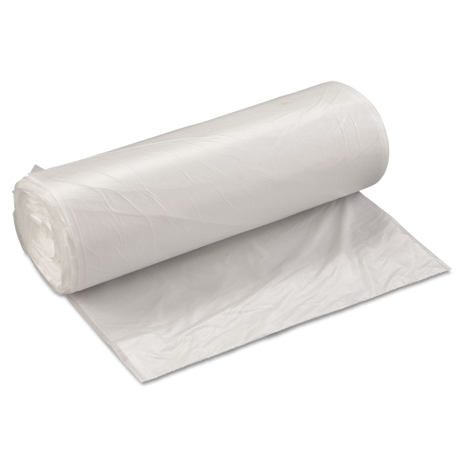 High-Density Commercial Can Liner Value Pack, 60 gal, 19 mic, 38" x 58", Clear, Interleaved Roll, 25 Bags/Roll, 6 Rolls/CT