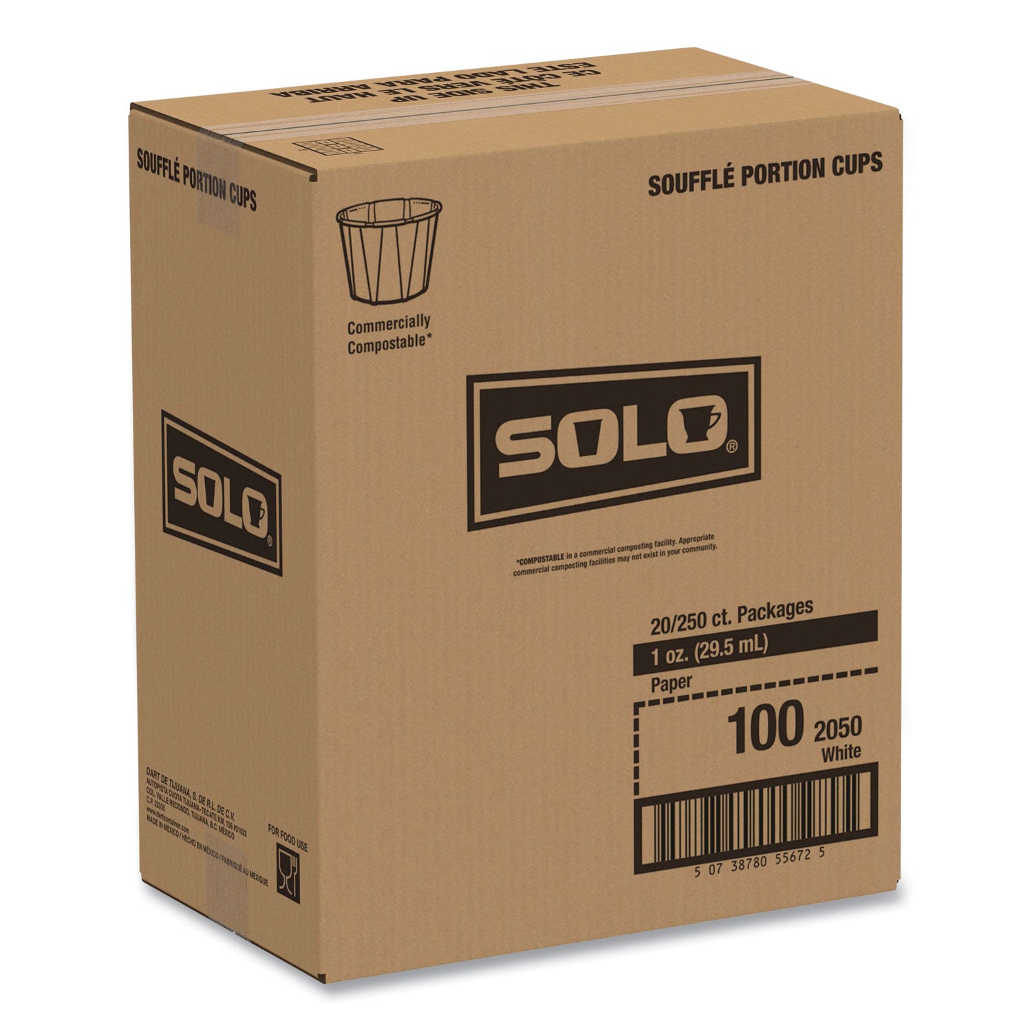 SOLO® Paper Portion Cups, 1 oz, White, 250/Bag, 20 Bags/Carton