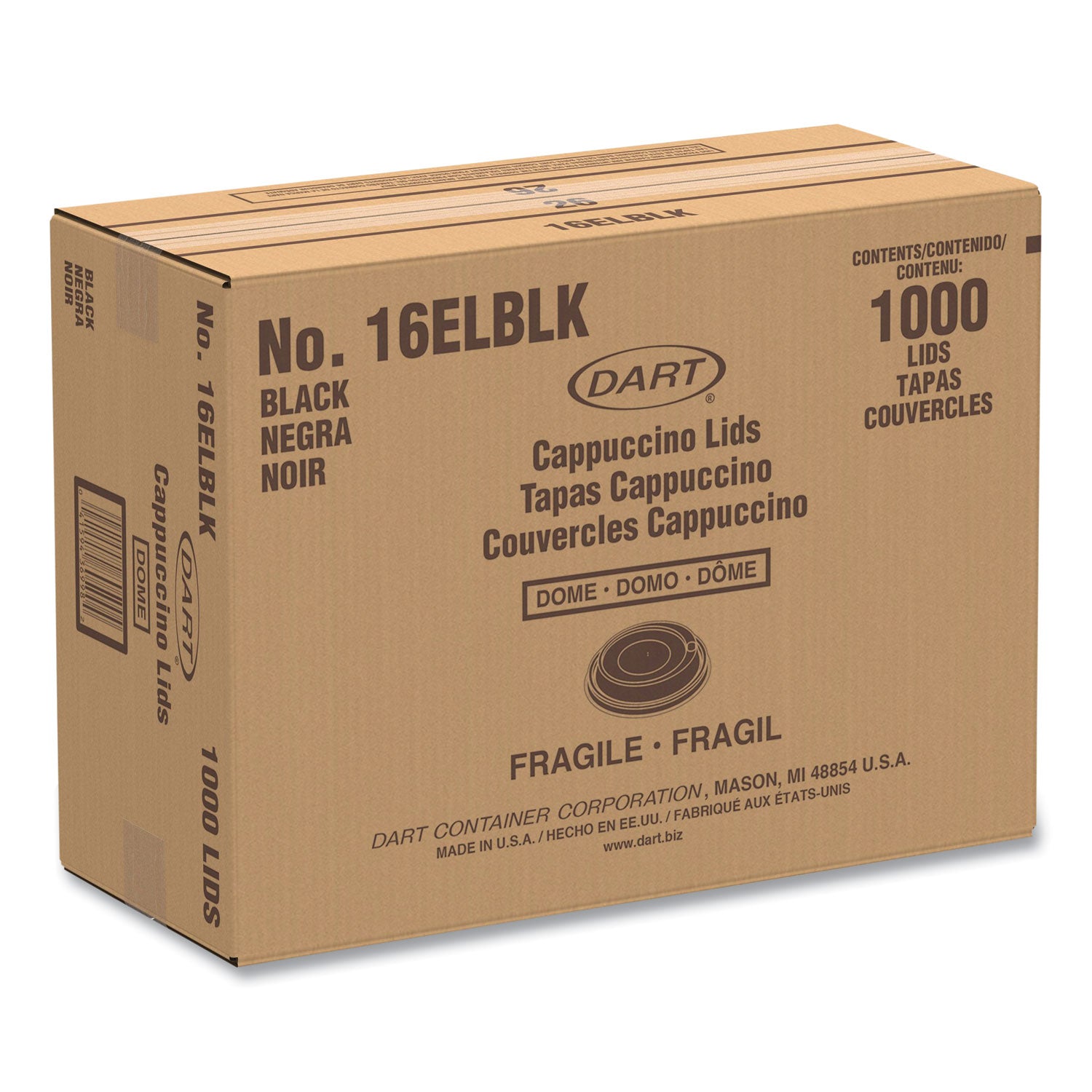 SOLO® Cappuccino Dome Sipper Lids, Fits 12 oz to 24 oz Hot Cups, Plastic, Black, 100/Pack, 10 Packs/Carton