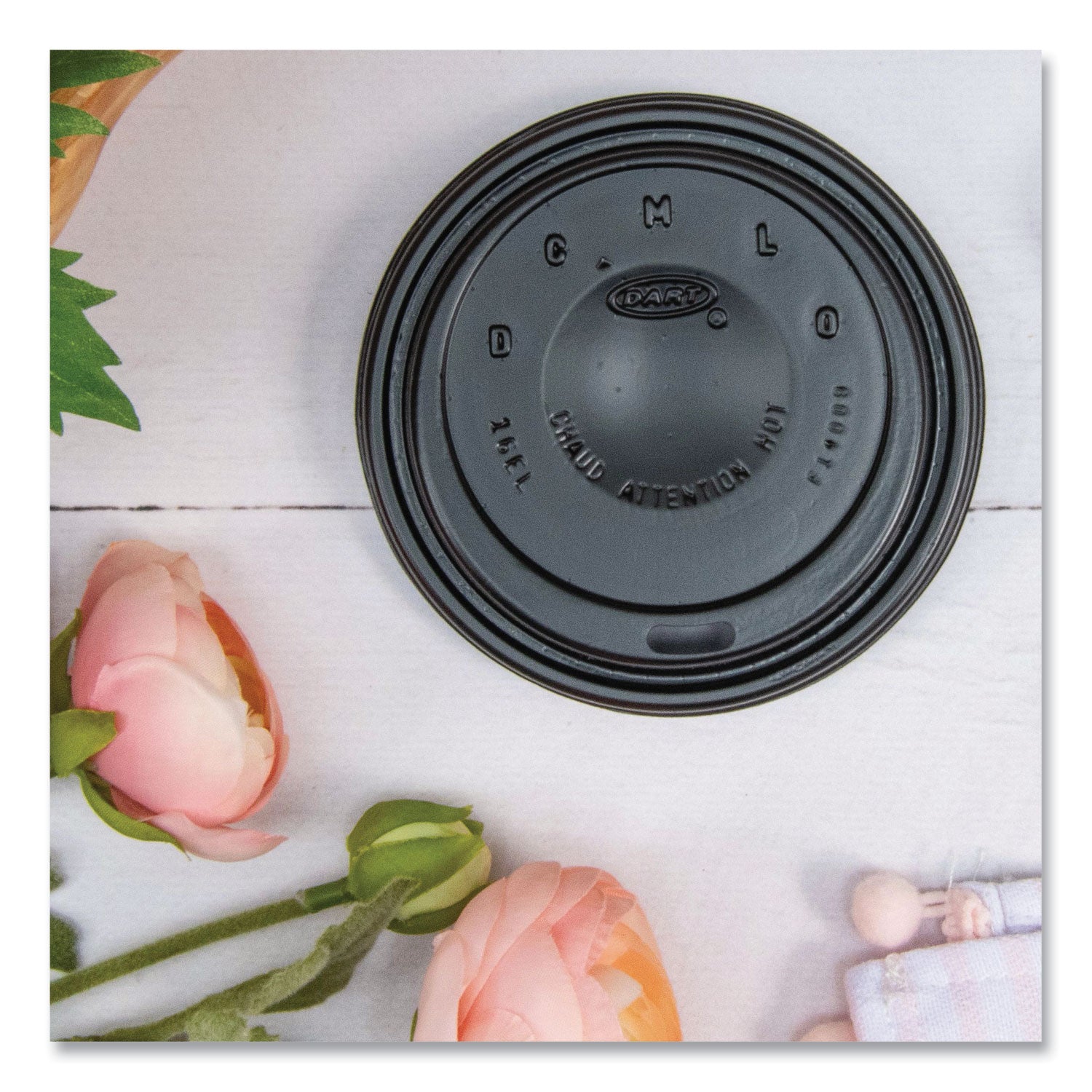 SOLO® Cappuccino Dome Sipper Lids, Fits 12 oz to 24 oz Hot Cups, Plastic, Black, 100/Pack, 10 Packs/Carton
