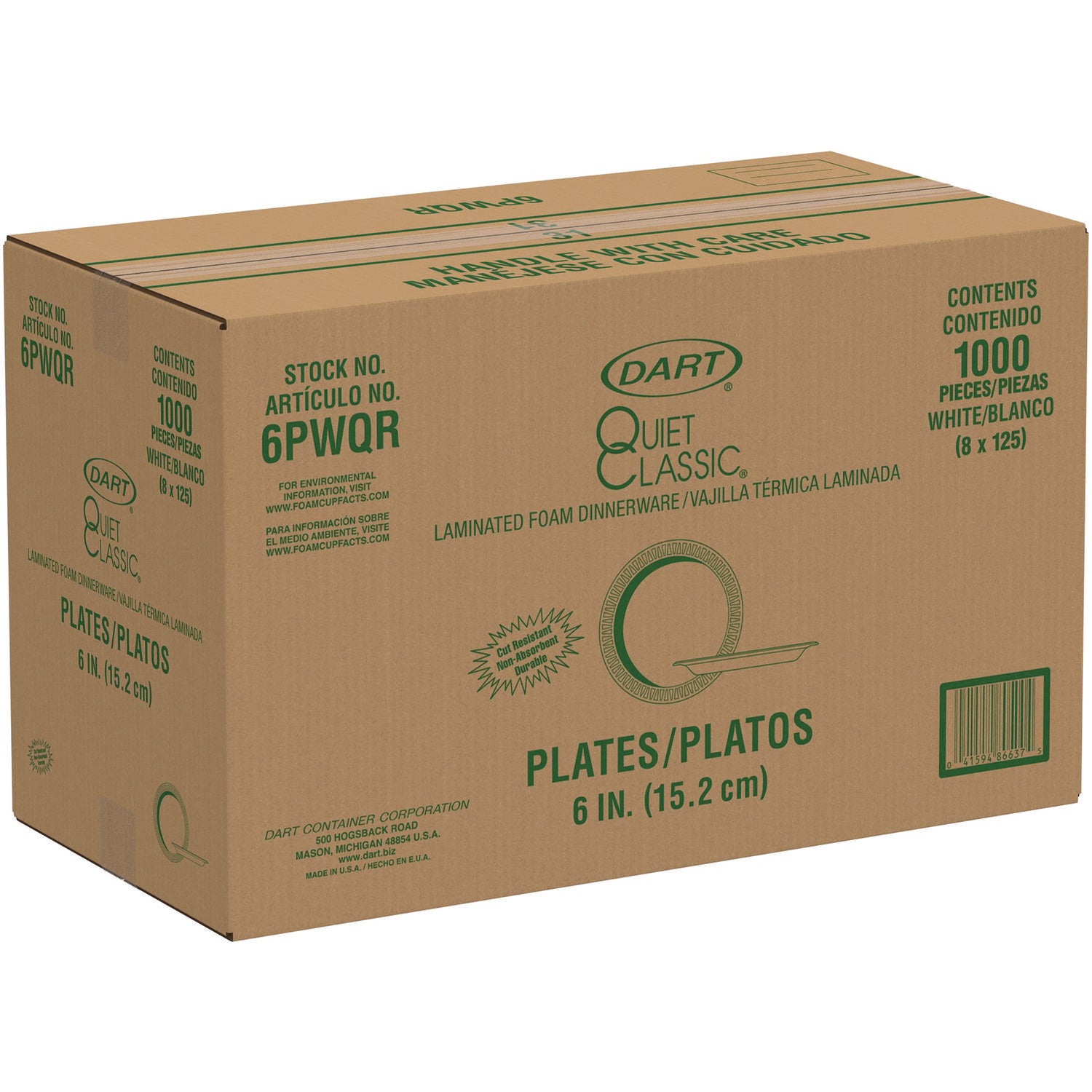 Dart® Mediumweight Foam Dinnerware, Plate, 6" dia, White, 125/Pack