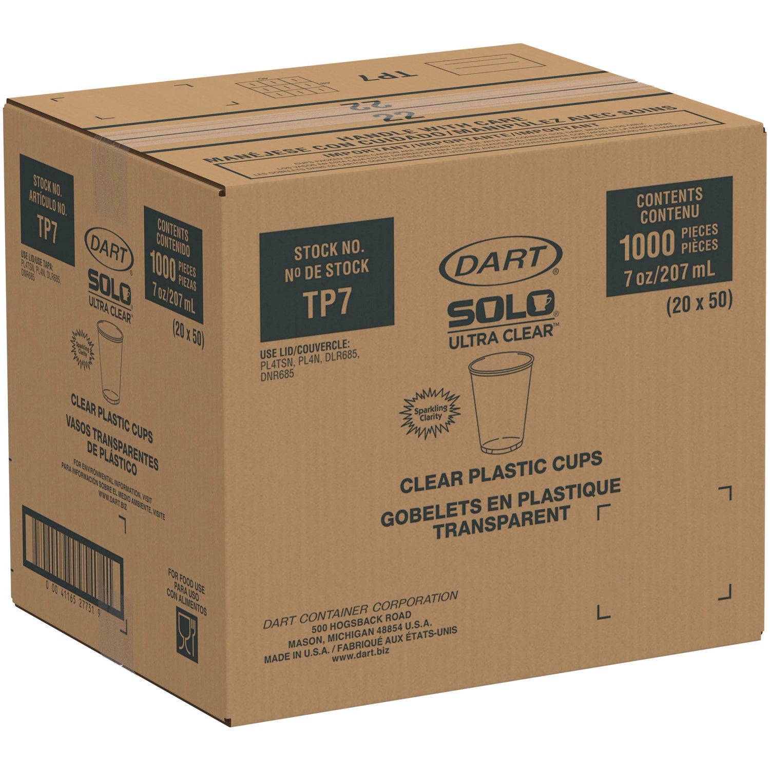 Dart® Ultra Clear PETE Cold Cups, 7 oz, Plastic, Clear, 50/Pack