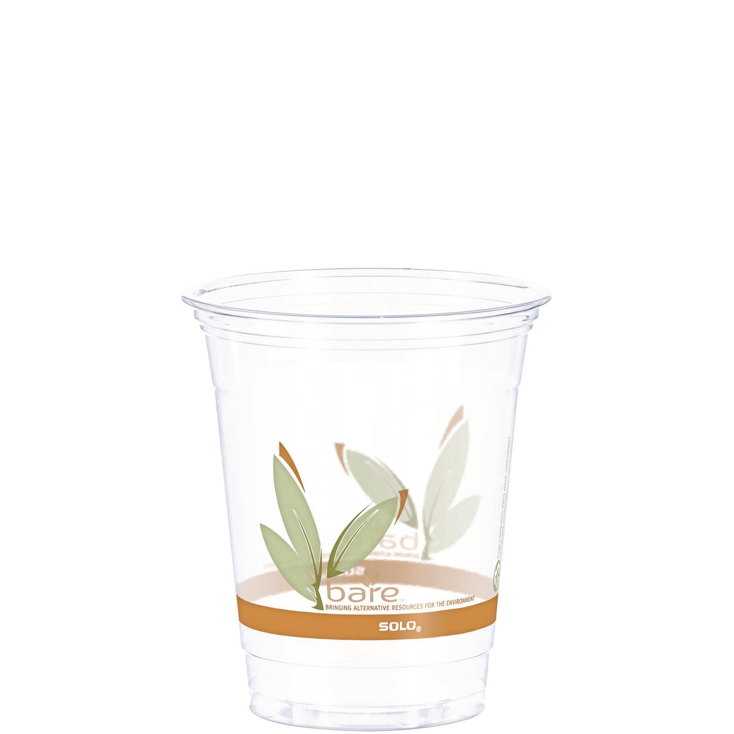 Bare Eco-Forward RPET Cold Cups, 12 oz to 14 oz, Leaf Design, Clear, Squat, 50/Pack