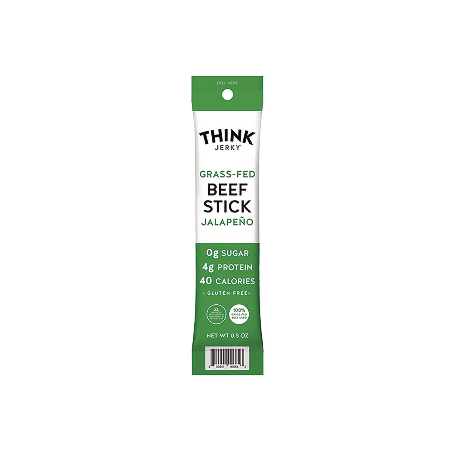 Think Jerky® Jalapeno 100% Grass-Fed Beef Sticks, 1 oz Individually Wrapped Sticks, 20/Carton