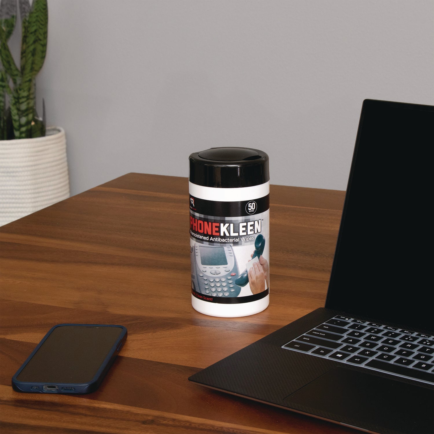 Read Right® PhoneKleen Wet Wipes, Cloth, 5 x 5, 50/Tub