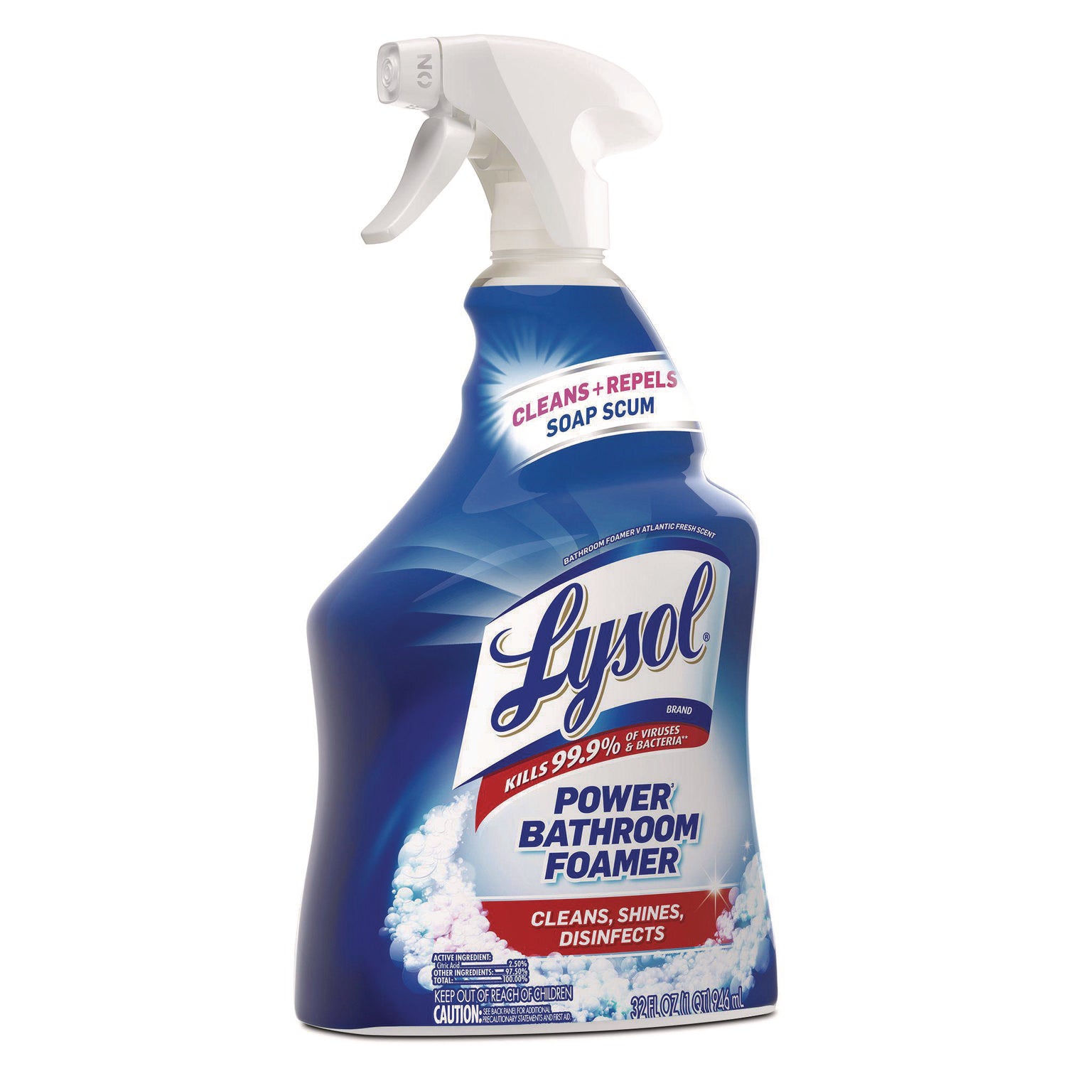 LYSOL® Brand Disinfectant Power Bathroom Foamer, Liquid, Atlantic Fresh Scent, 32 oz Spray Bottle, 12/Carton