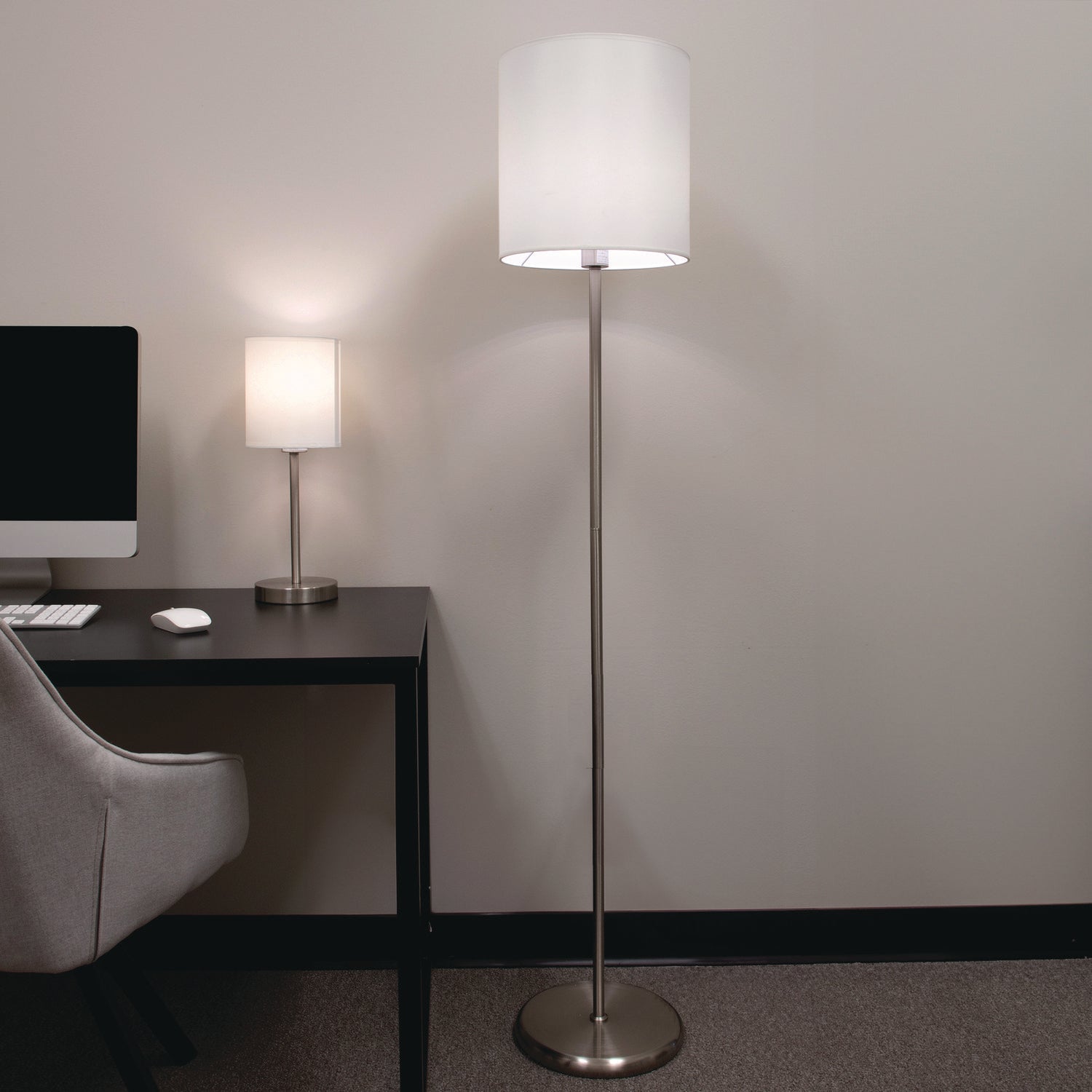 Ledu® Slim Line Lamp Set, Table 12.63" High and Floor 61.5" High, Silver