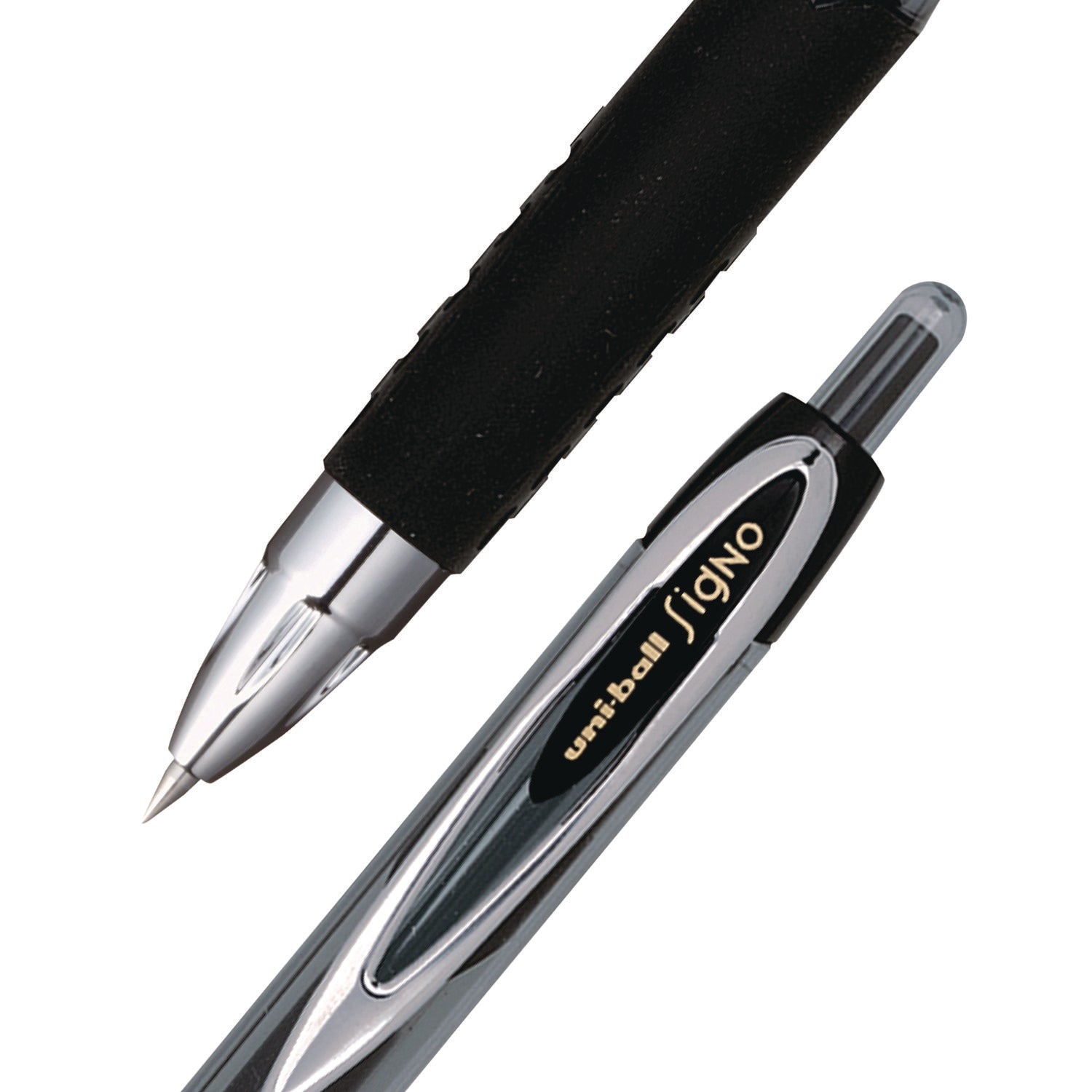 uniball® Signo 207 Gel Pen, Retractable, Fine 0.5 mm, Black Ink, Smoke/Black Barrel, 4/Pack