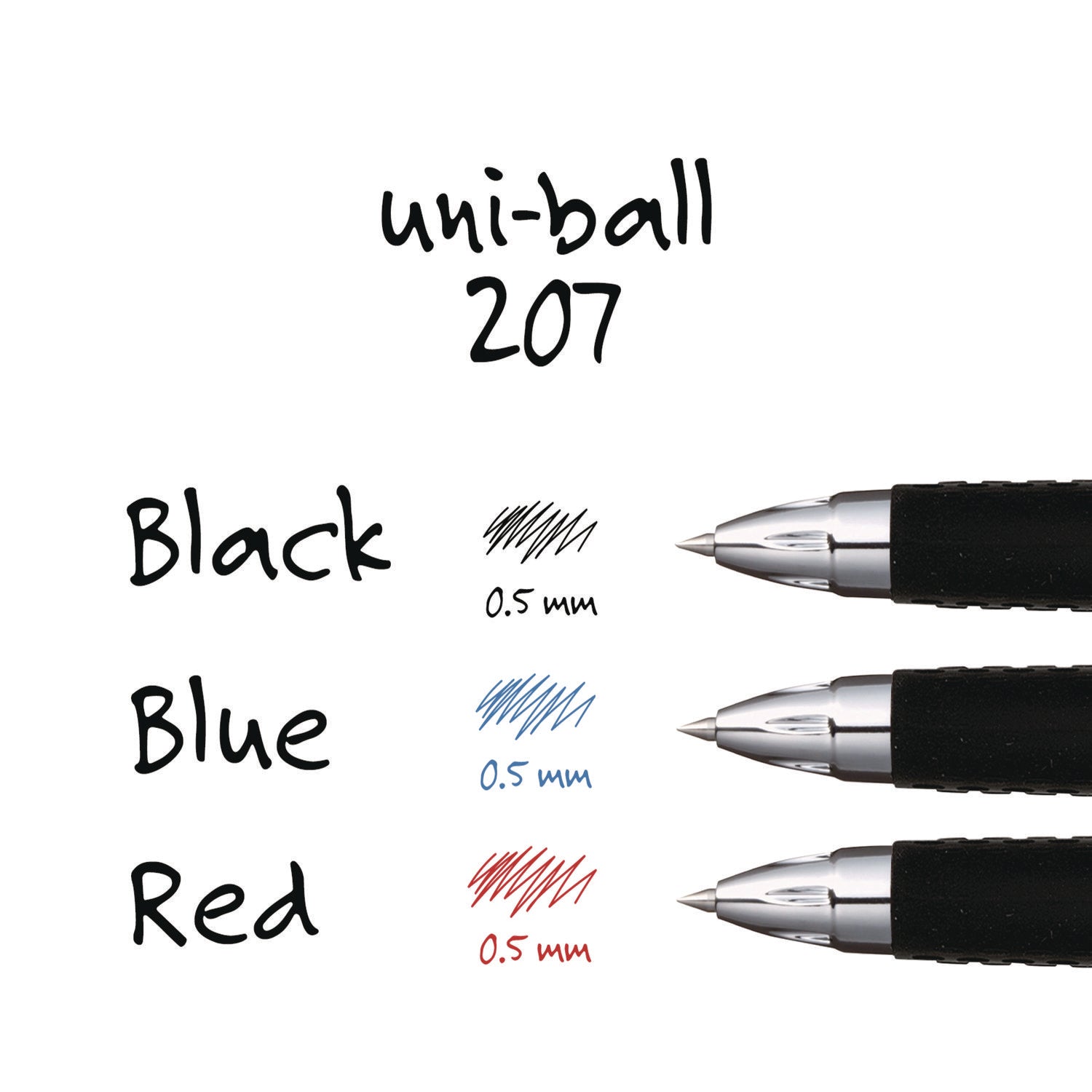 uniball® Signo 207 Gel Pen, Retractable, Fine 0.5 mm, Black Ink, Smoke/Black Barrel, 4/Pack