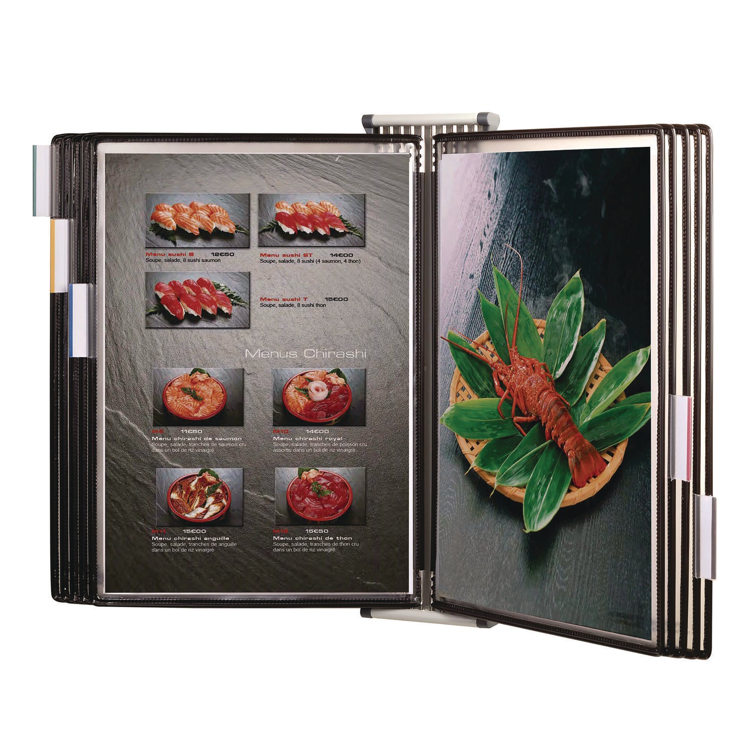 djois® by Tarifold Wall Unit Reference Starter Set with Antimicrobial Display Pockets, 10 Panels with Black Borders, White Base