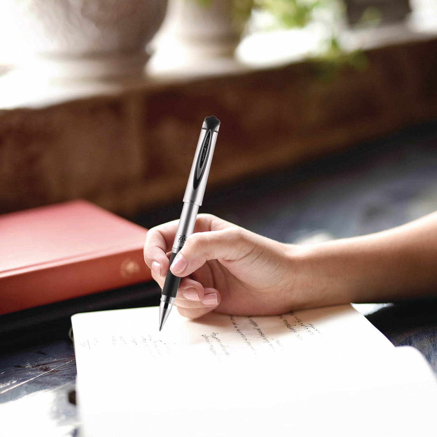 uniball® 207 Impact Gel Pen, Stick, Bold 1 mm, Blue Ink, Silver/Black/Blue Barrel