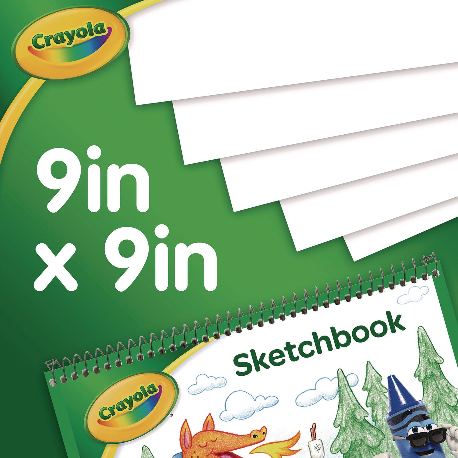 Crayola® Animal Animations Wirebound Sketchpad, Unruled, Gold/green Cover, 40 White 9 X 9 Sheets