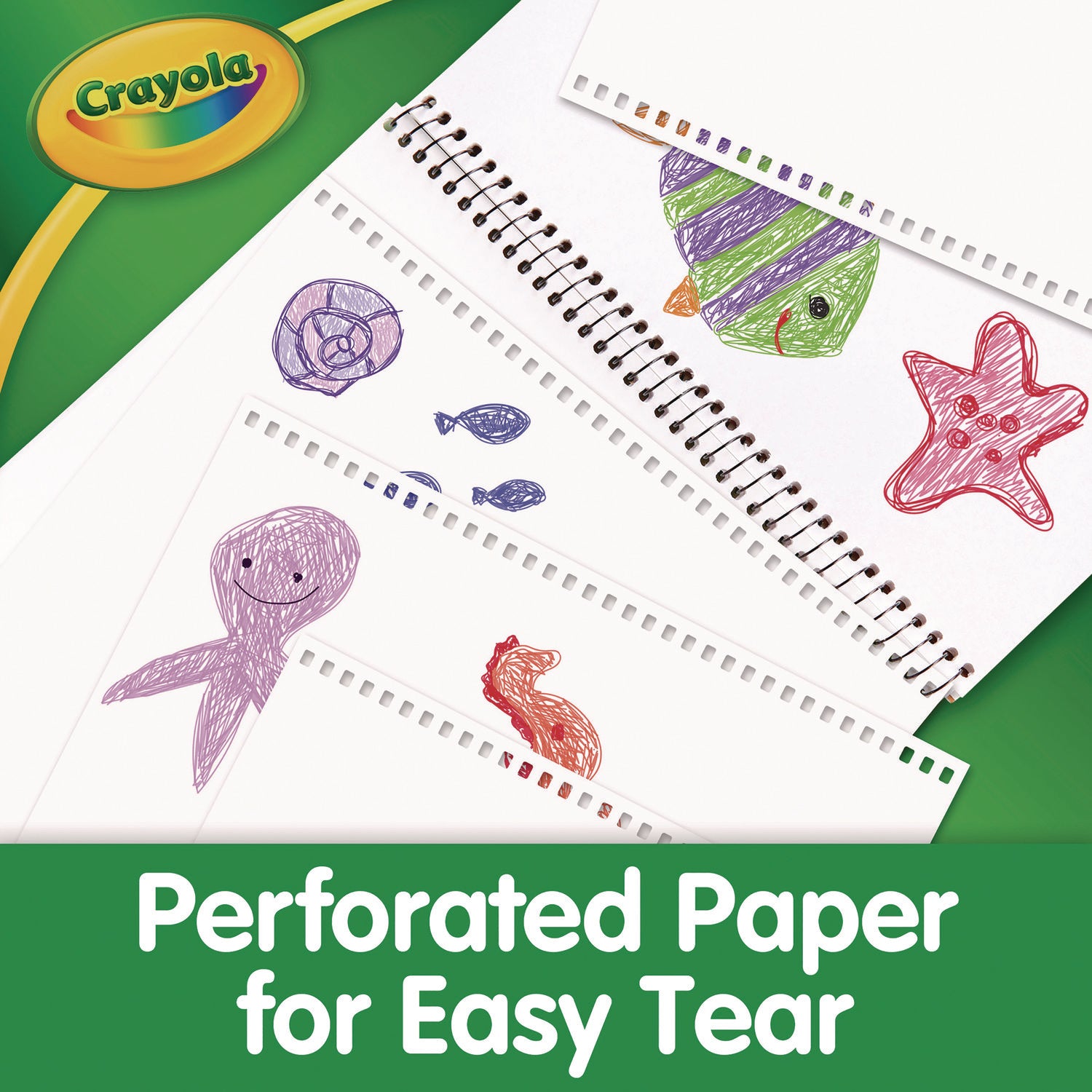 Crayola® Animal Animations Wirebound Sketchpad, Unruled, Gold/green Cover, 40 White 9 X 9 Sheets