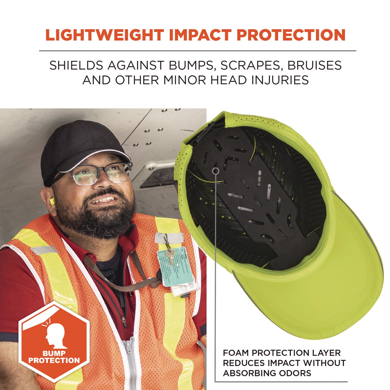 ergodyne® Skullerz 8947 Lightweight Baseball Hat and Bump Cap Insert, X-Small/Small, Lime