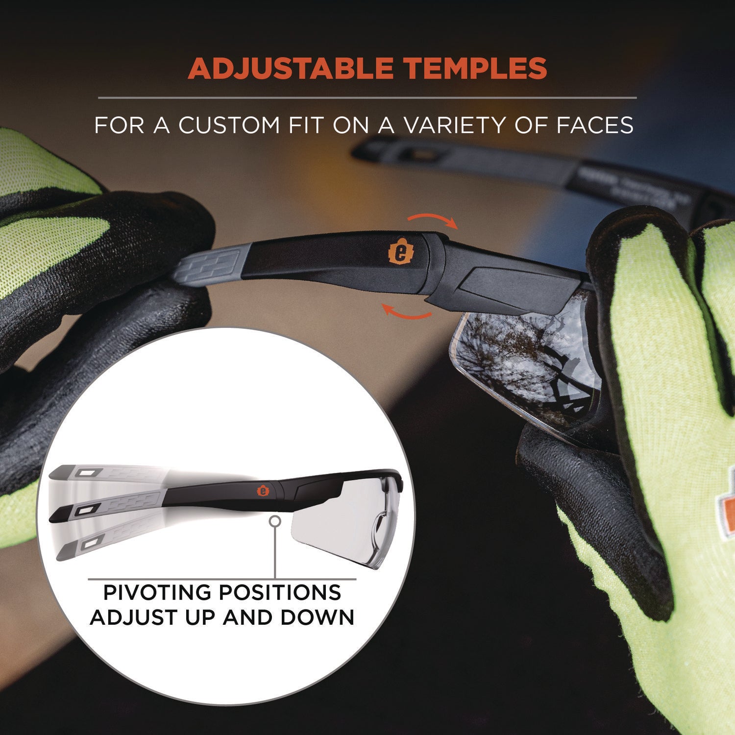 ergodyne® Skullerz DELLENGER Anti-Scratch/Enhanced Anti-Fog Safety Glasses with Adjustable Temples, Black Frame, Clear Polycarb Lens