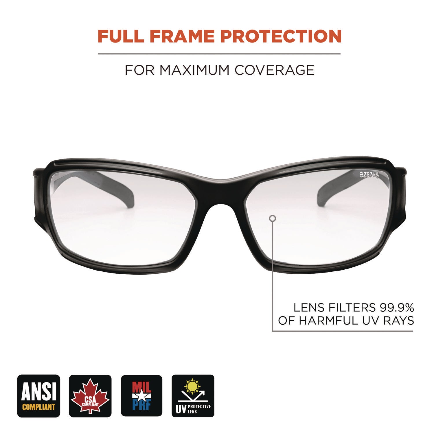 ergodyne® Skullerz THOR Anti-Scratch and Enhanced Anti-Fog Safety Glasses, Black Nylon Impact Frame, Clear Polycarbonate Lens