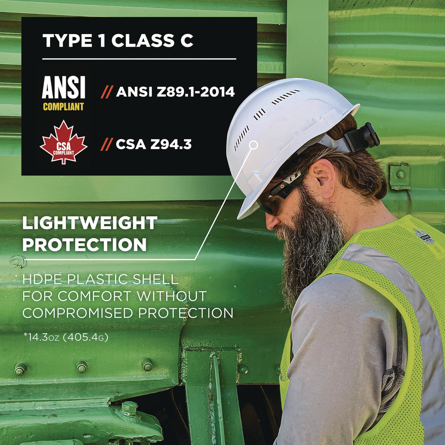 ergodyne® Skullerz 8966 Class C Lightweight Cap-Style Hard Hat, Adjustable Venting, 6-Point Rachet Suspension, Lime