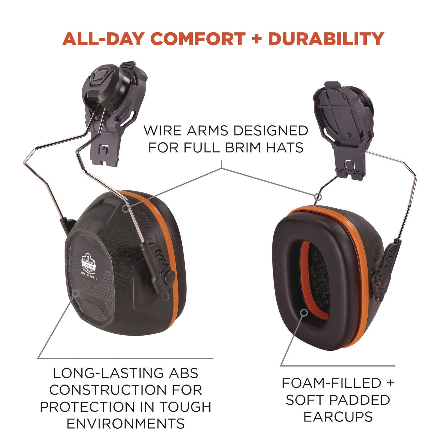 ergodyne® Skullerz 8880 NRR 26dB Hard Hat Mounted Earmuffs, Full Brim, Gray