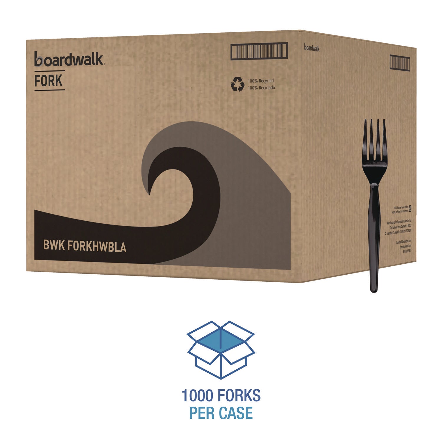 Boardwalk® Heavyweight Polystyrene Cutlery, Fork, Plastic, Black, 1,000/Carton