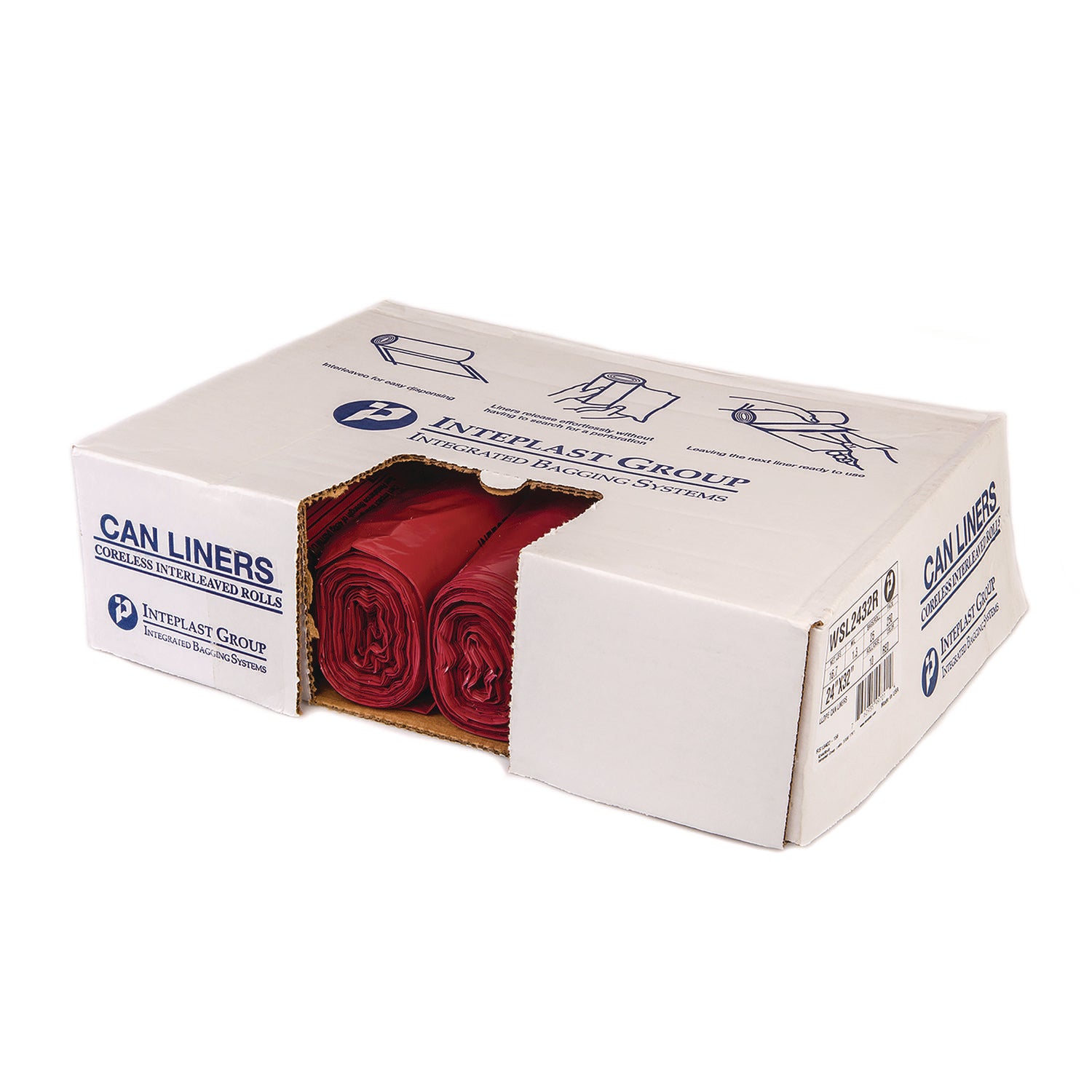 Inteplast Group Institutional Low-Density Can Liners, Infectious Waste Biohazard, 10 gal, 1.3 mil, 24 x 23, Red, Interleaved, 25/RL, 10 RL/CT