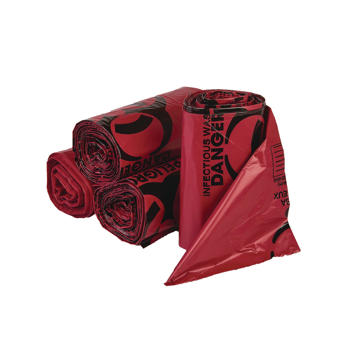 Inteplast Group Institutional Low-Density Can Liners, Infectious Waste Biohazard, 10 gal, 1.3 mil, 24 x 23, Red, Interleaved, 25/RL, 10 RL/CT