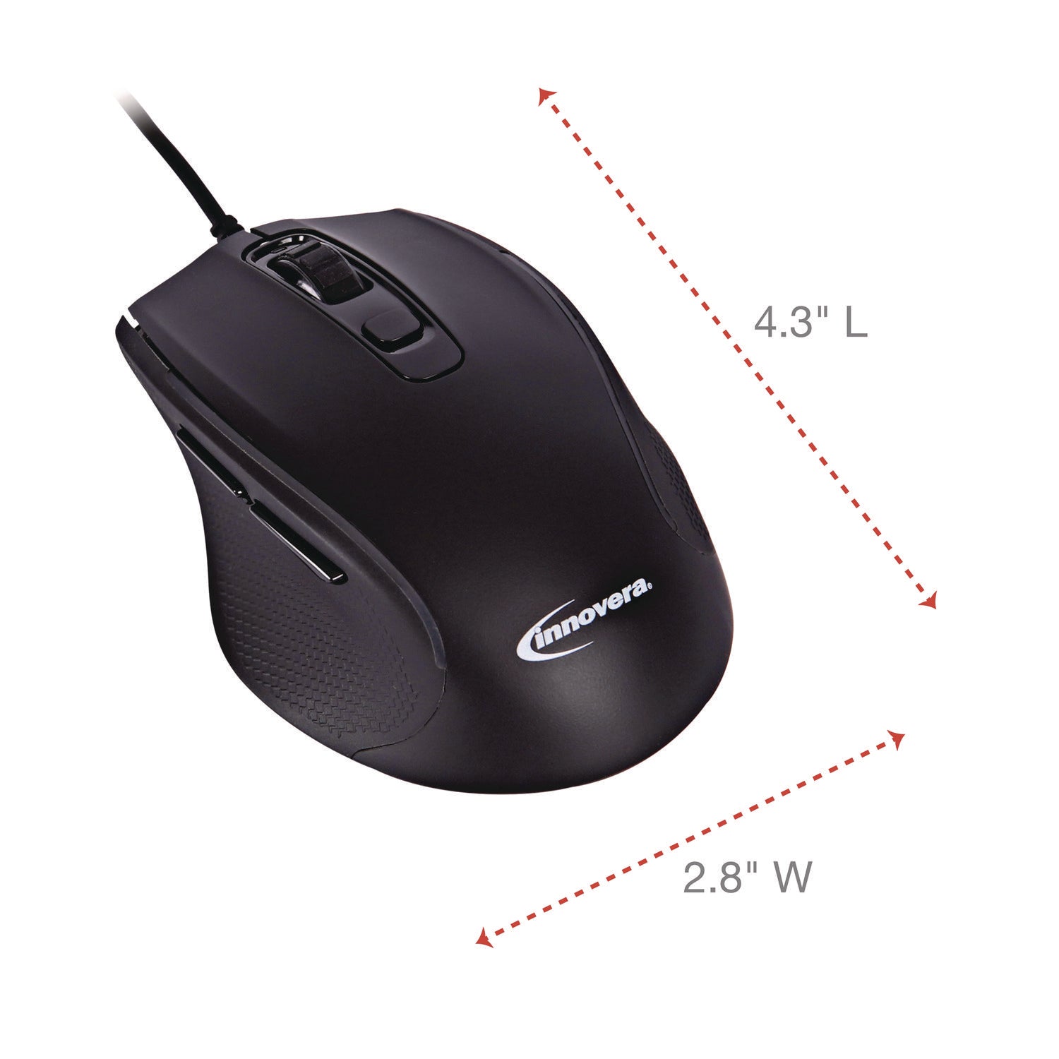 Innovera® Full-Size Wired Optical Mouse, Usb 2.0, Right Hand Use, Black