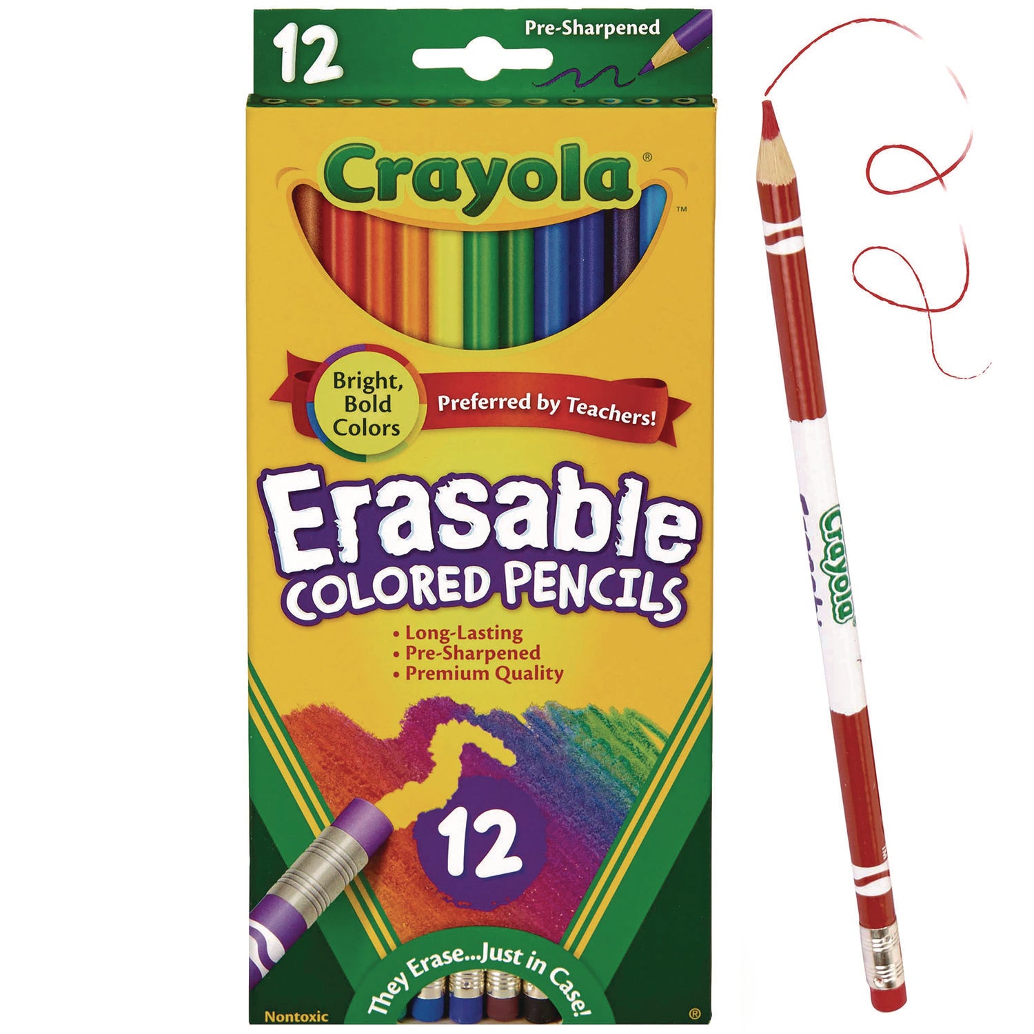 Erasable Color Pencil Set, 3.3 mm, 2B, Assorted Lead and Barrel Colors, Dozen