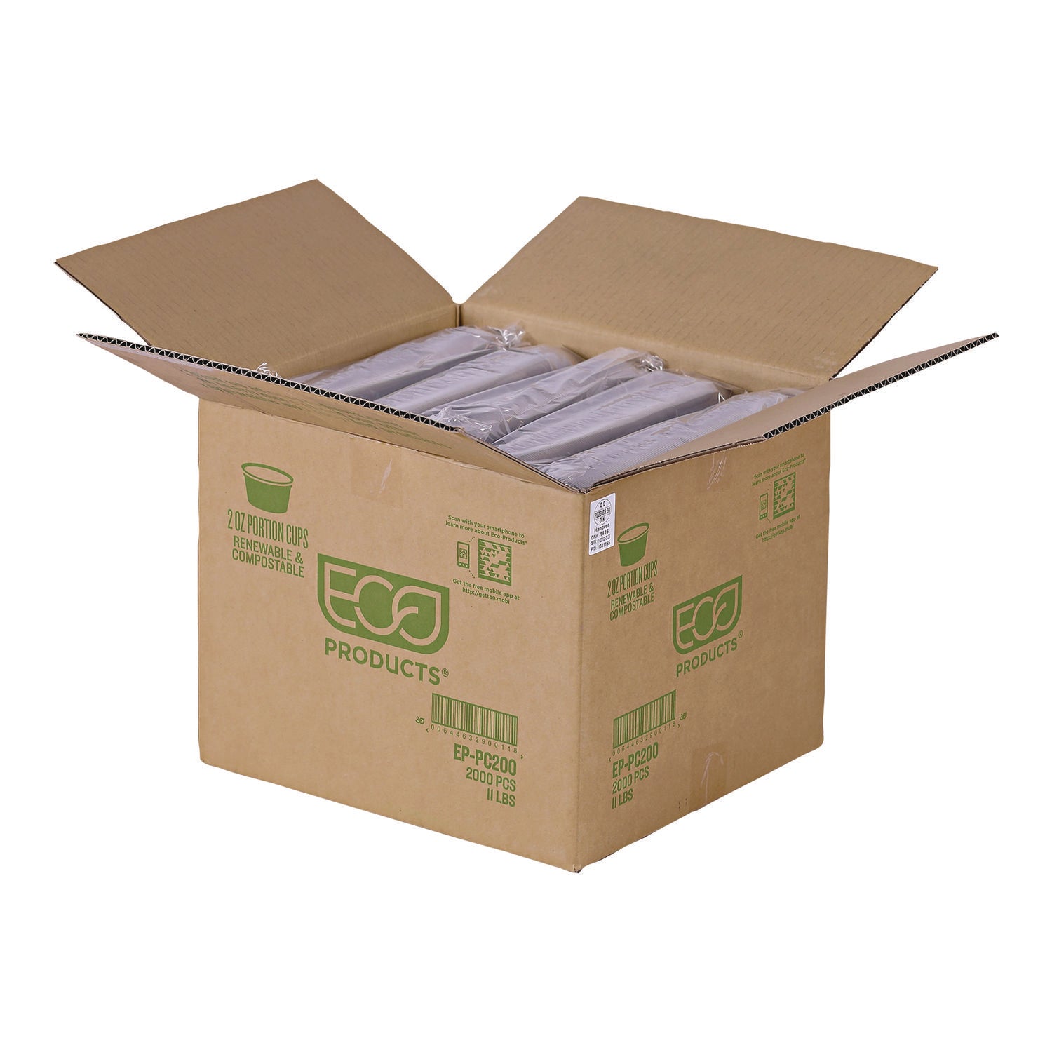 Eco-Products® Renewable and Compostable Portion Cups, 2 oz, Plastic, Clear, 100/Pack, 20 Packs/Carton