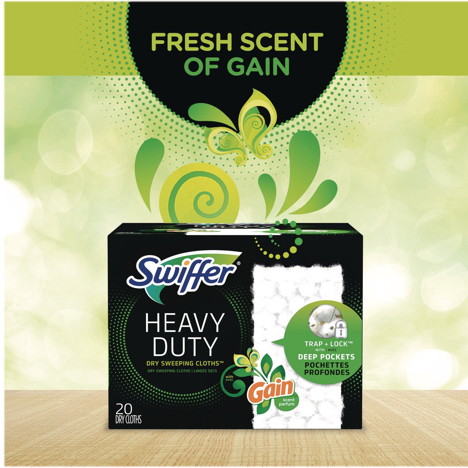 Swiffer® Heavy-Duty Dry Refill Cloths, 7.8 x 10.3, Gain Original Scent, White, 20 Cloths/Box