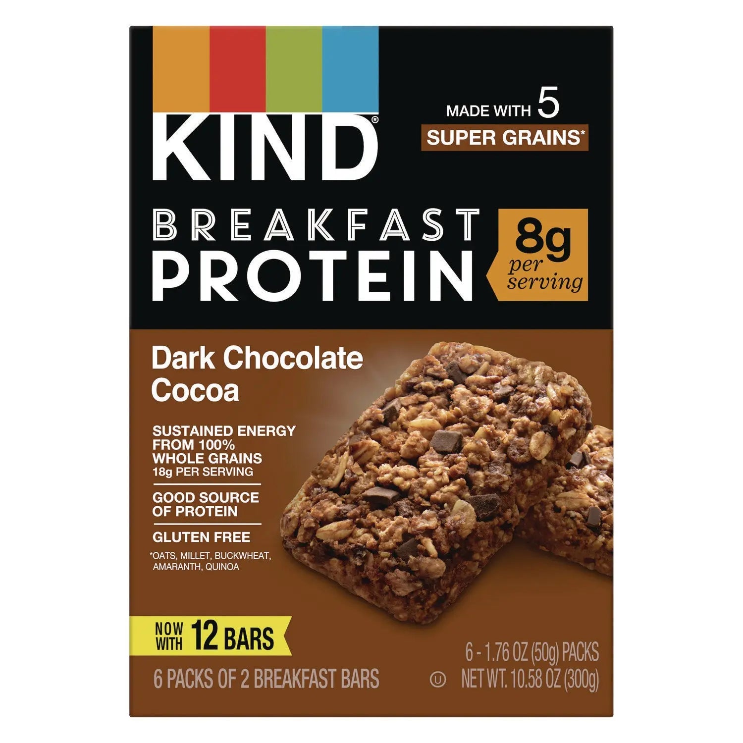 Breakfast Protein Bars, Dark Chocolate Cocoa, 1.76 oz Two-Bar Packs, 6/Box
