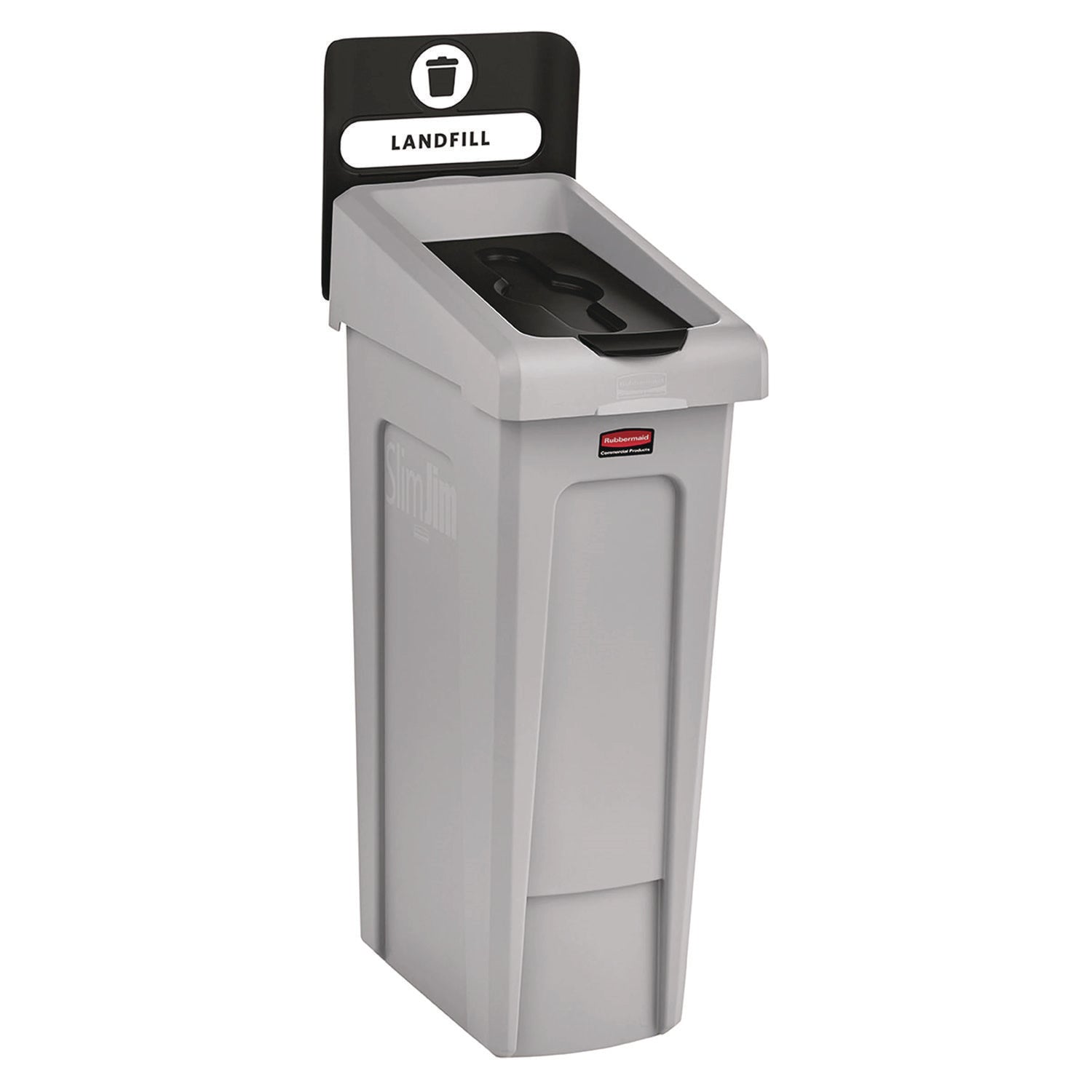 Rubbermaid® Commercial Slim Jim Recycling Station Kit, 1-Stream Landfill, 23 gal, Plastic, Gray/Black