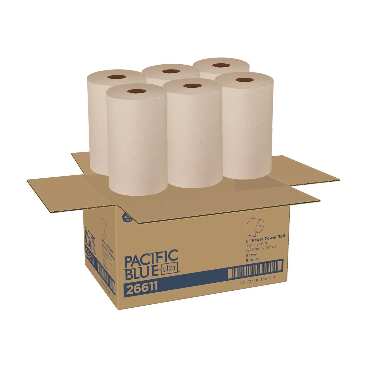 Pacific Blue Ultra Paper Towels, 1-Ply, 9" x 6,000 ft, Brown, 6/Carton