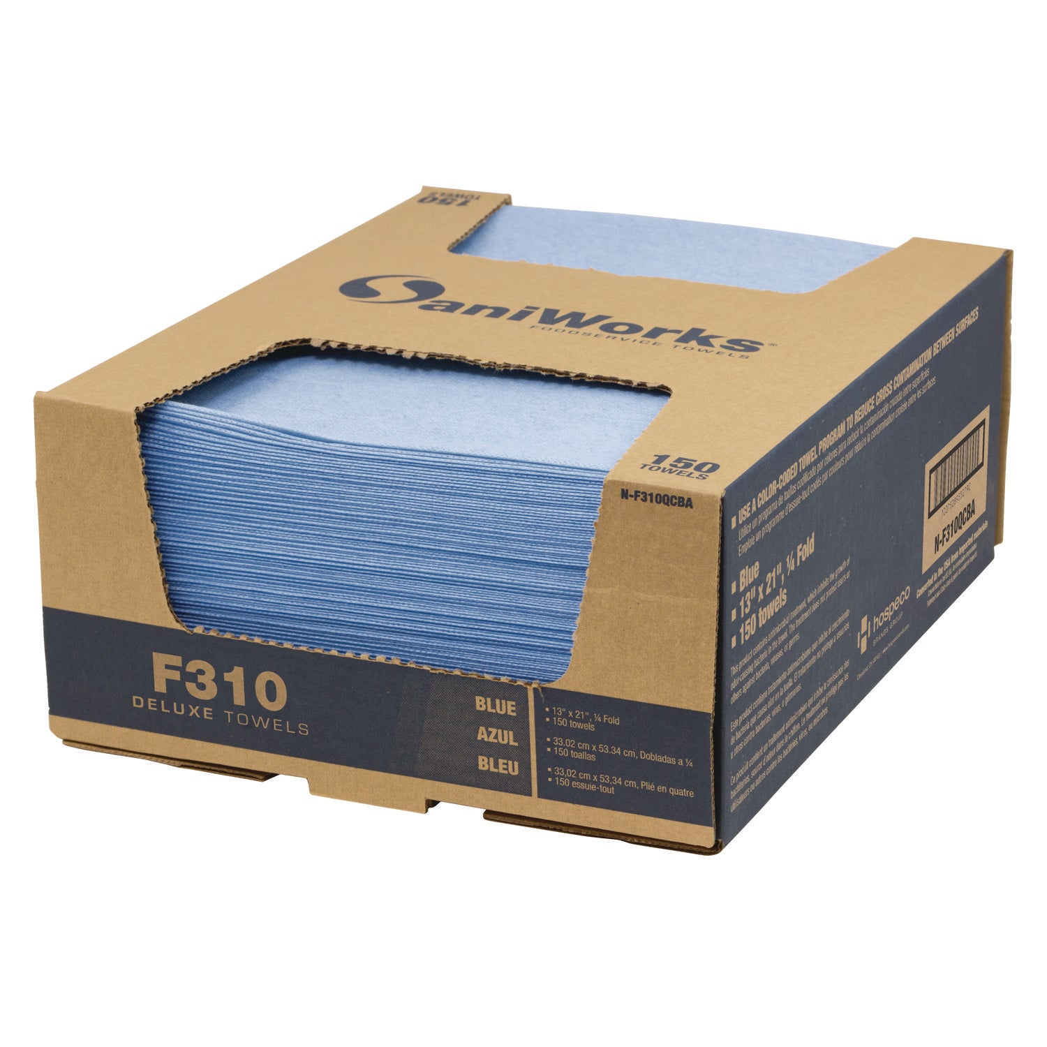 Deluxe Foodservice Wiper, 1-Ply, 13 x 21, Blue, 150/Carton
