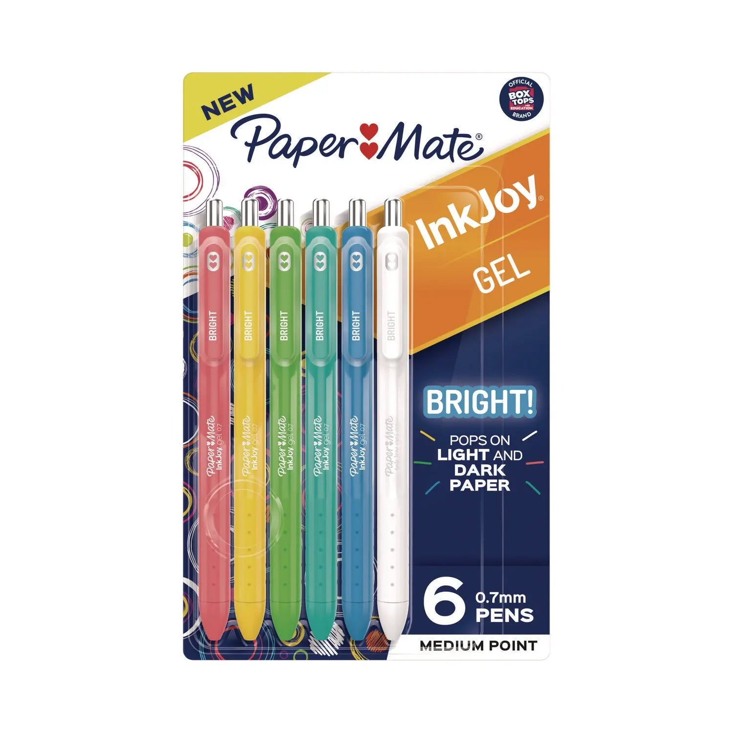 InkJoy Gel Bright Retractable Pen, Medium 0.7 mm, Assorted Ink/Barrel Colors, 6/Pack