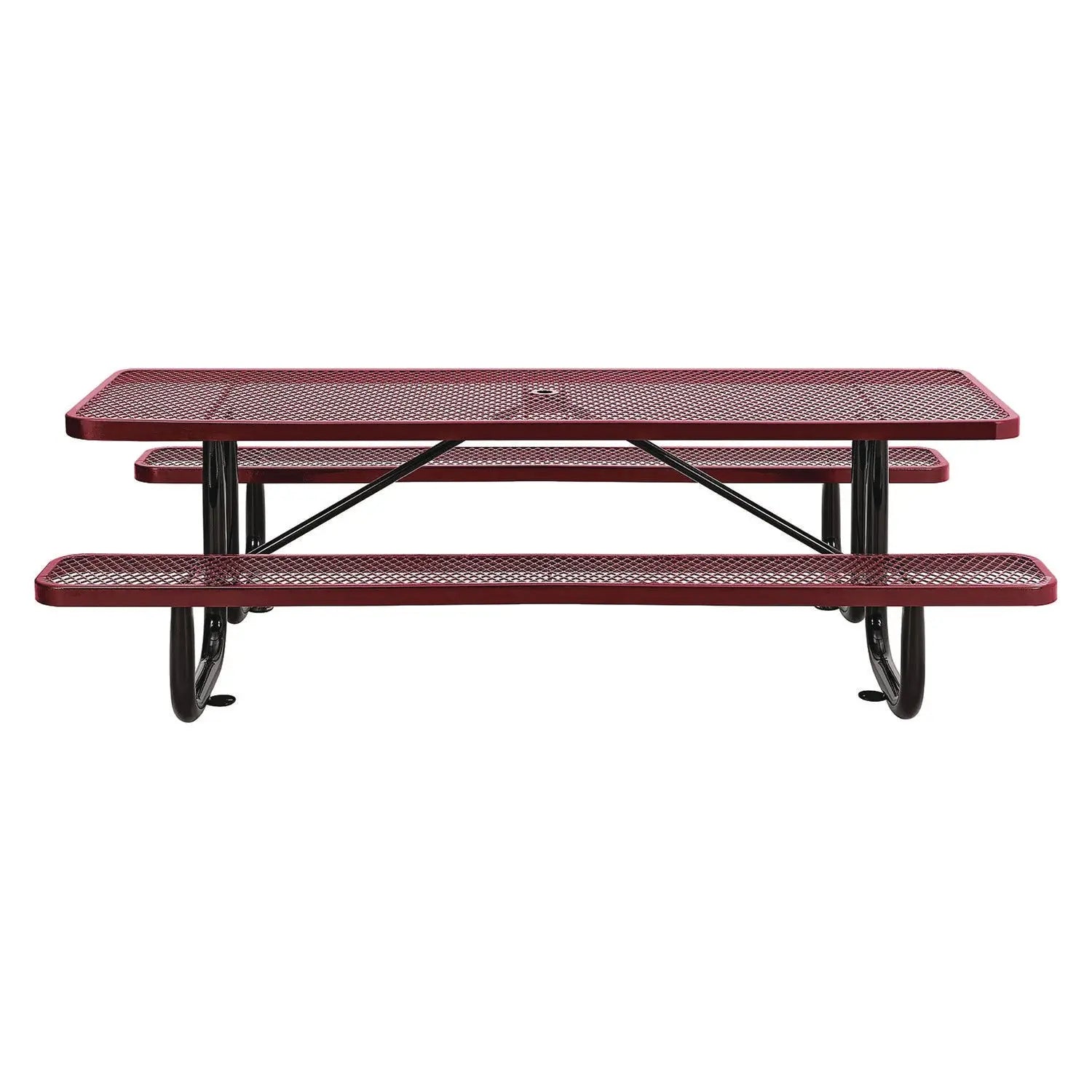 Expanded Steel Picnic Table, Rectangular, 96 x 62 x 29.5, Red Top, Red Base/Legs Global Industrial® Flipcost