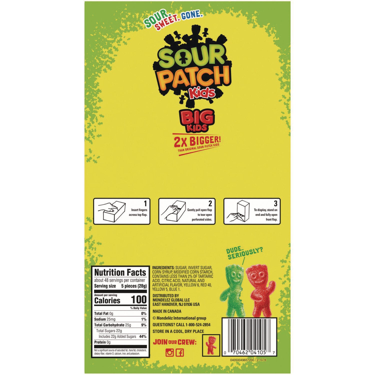 Sour Patch Kids® Fruit Flavored Candy, Grab-And-Go, 240-Pieces/box
