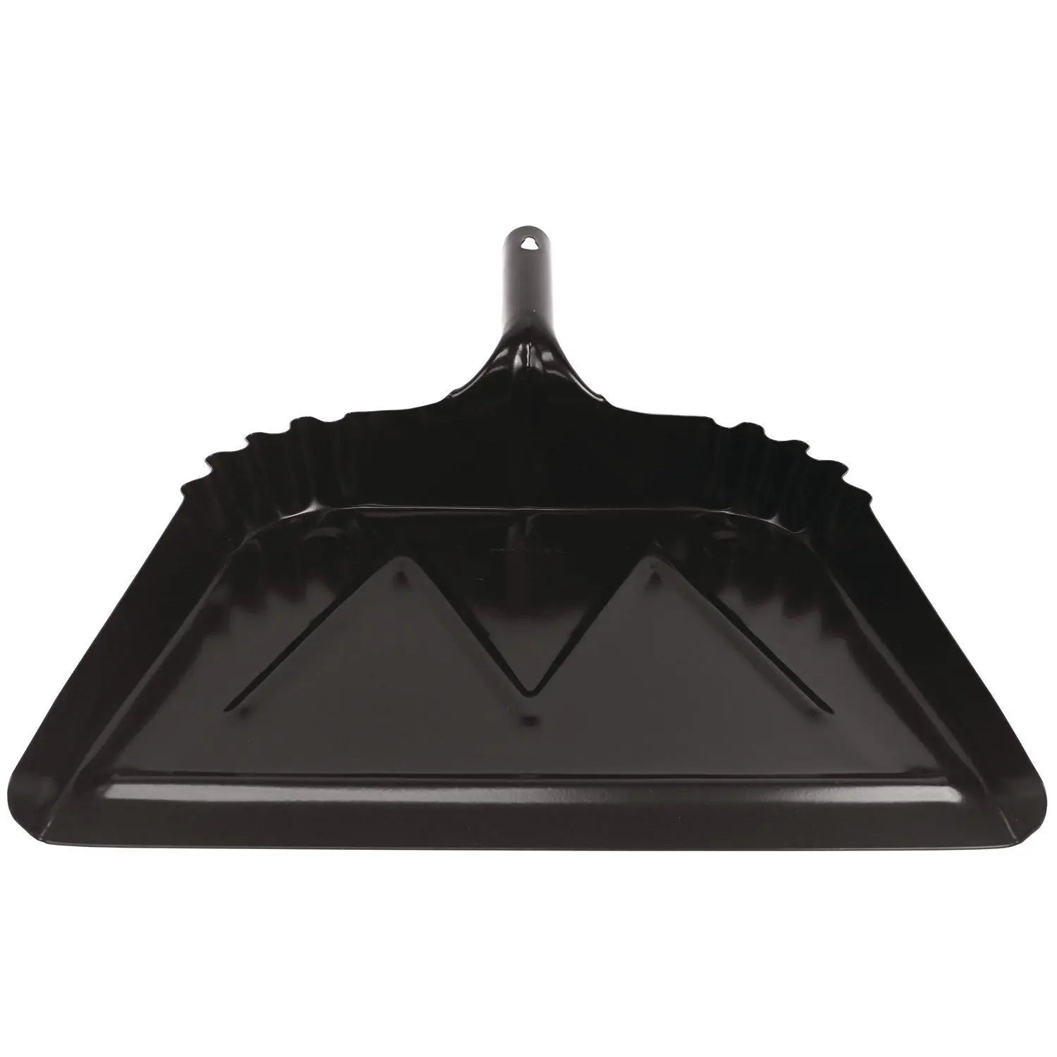 Heavy-Duty Commercial Dust Pan, 16 x 15.5, 5.38" Handle, 20-Gauge Steel, Black