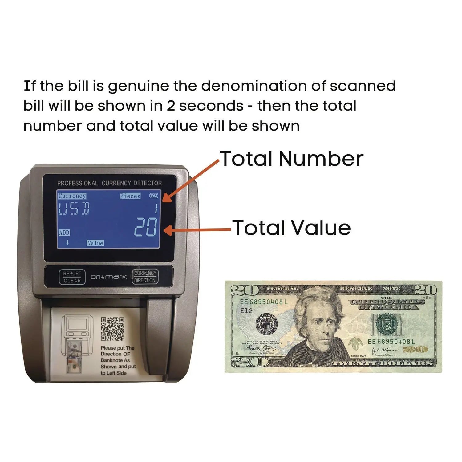 Counterfeit Detector Machine, Color; Infrared; Magnetic Strip Detection; Magnetic Ink; Size, 4.5 x 5.5 x 3.5 Dri-Mark® Flipcost