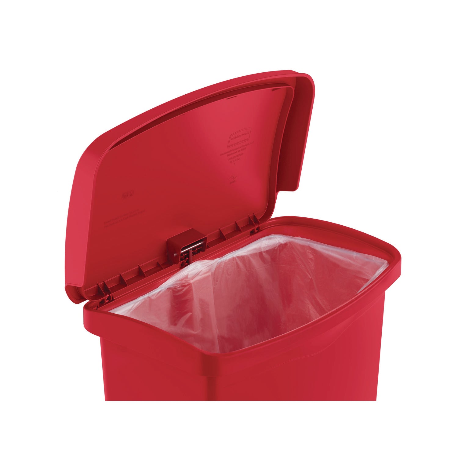 Rubbermaid® Commercial Streamline Resin Step-On Container, Front Step Style, 8 gal, Polyethylene, Red