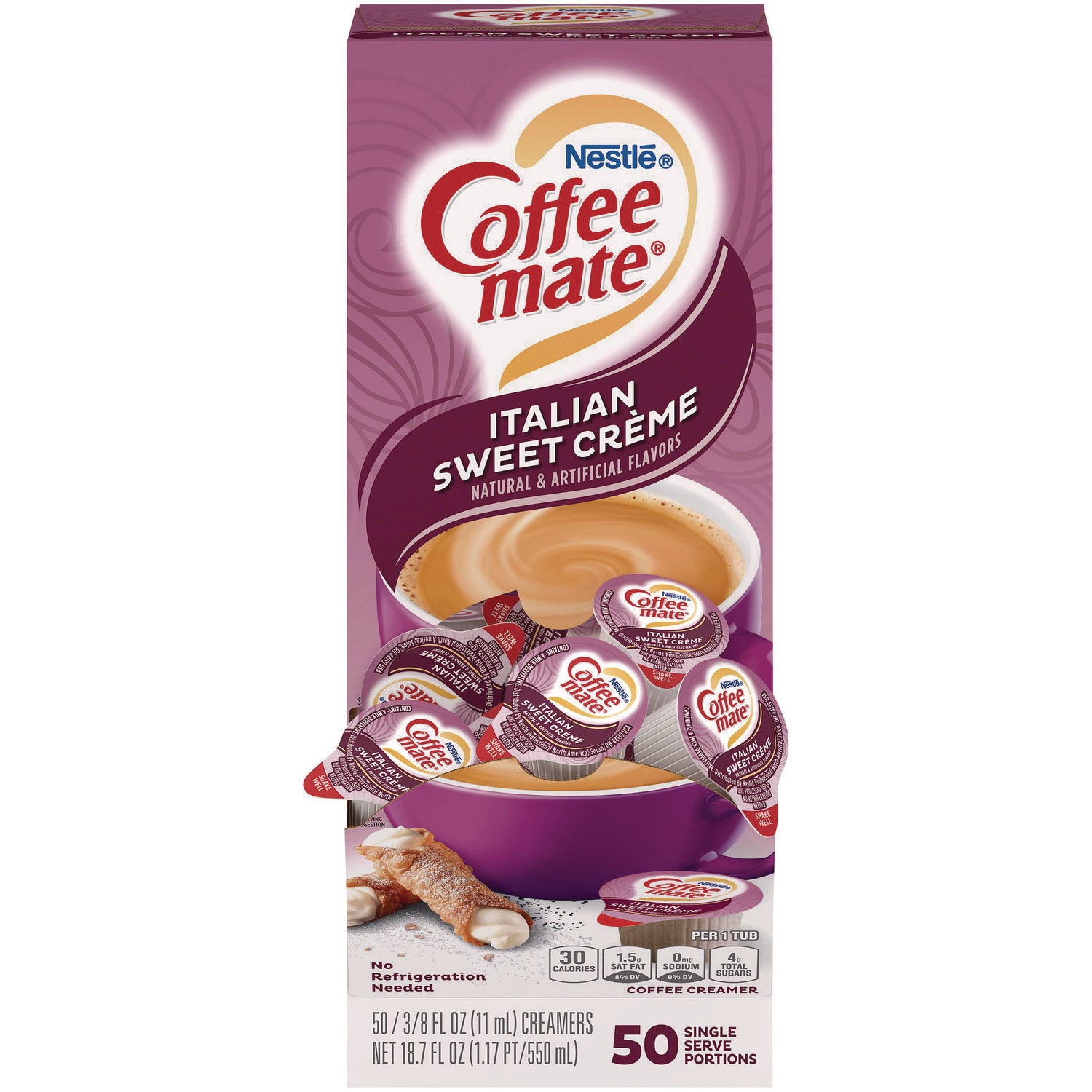 Coffee mate® Liquid Coffee Creamer, Italian Sweet Cream, 0.38 oz Mini Cups, 50/Box, 4 Boxes/Carton