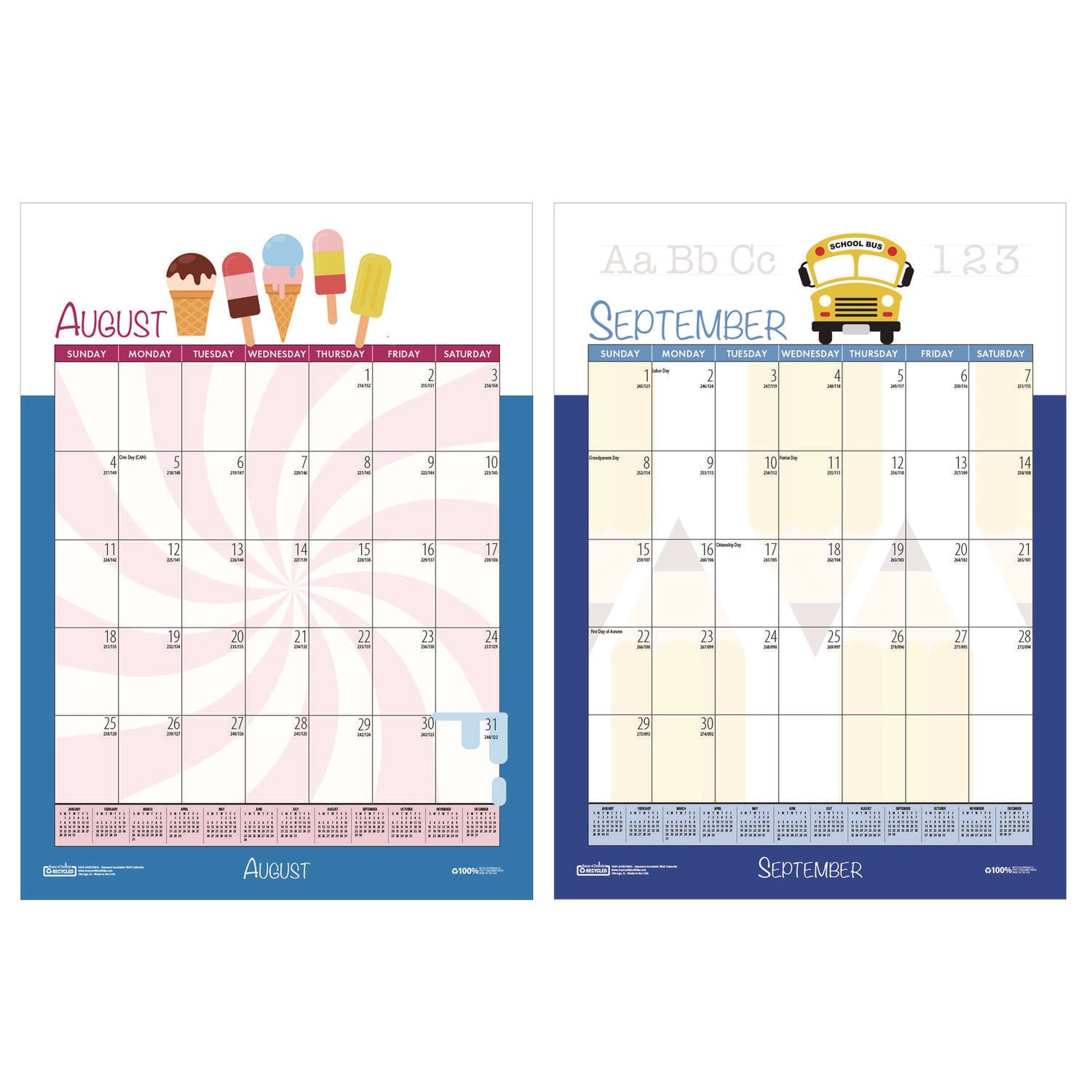 House of Doolittle™ Academic Year Recycled Seasonal Wall Calendar, Illustrated Seasons Artwork, 12 x 16.5, 12-Month (July to June): 2024 to 2025